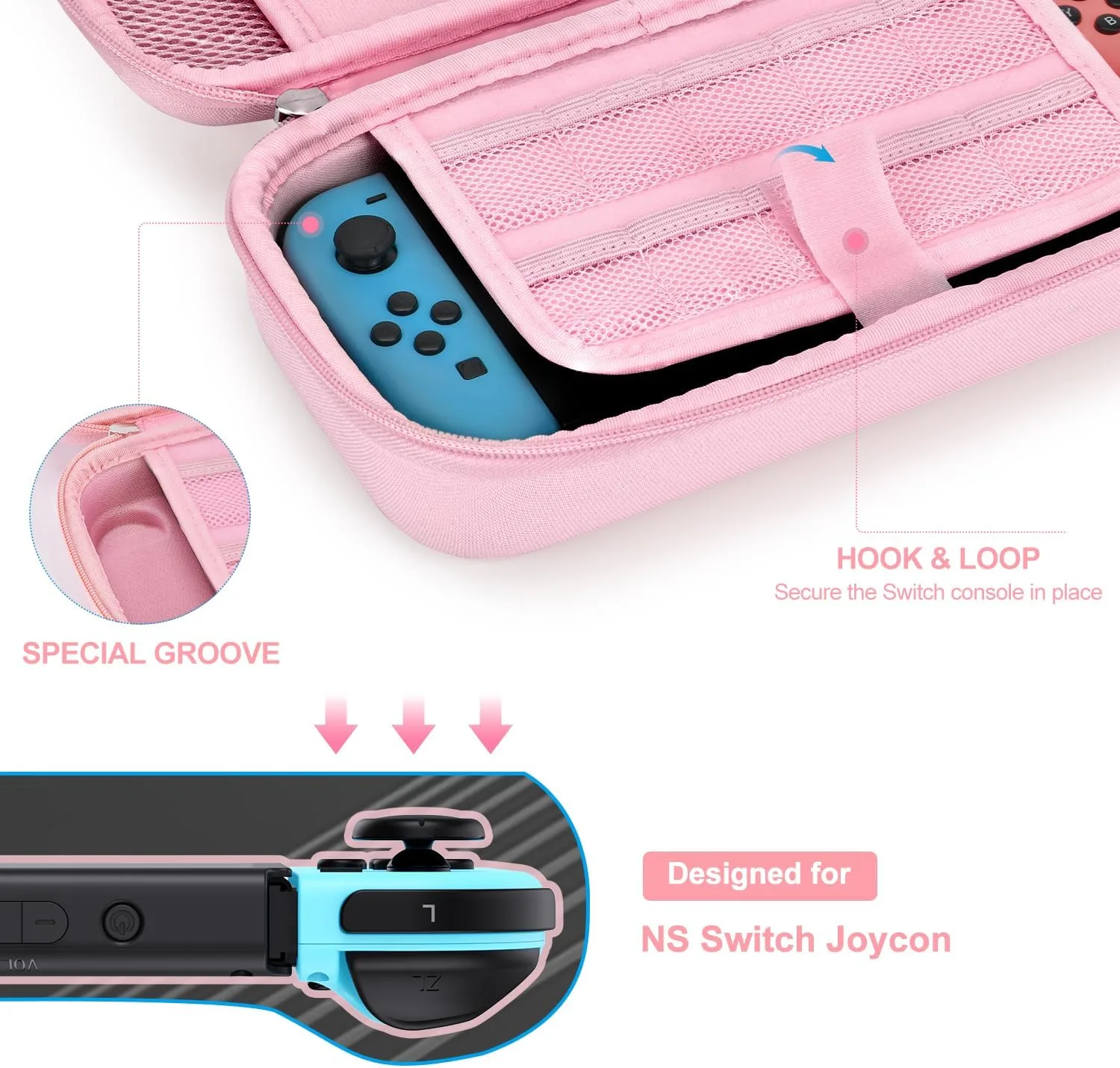 innoAura Switch Case 19-in-1 Bundle for NS Switch (2017), with Carrying Case, Game Organizer, Screen Protector, Stand and Thumb Grips, Pink