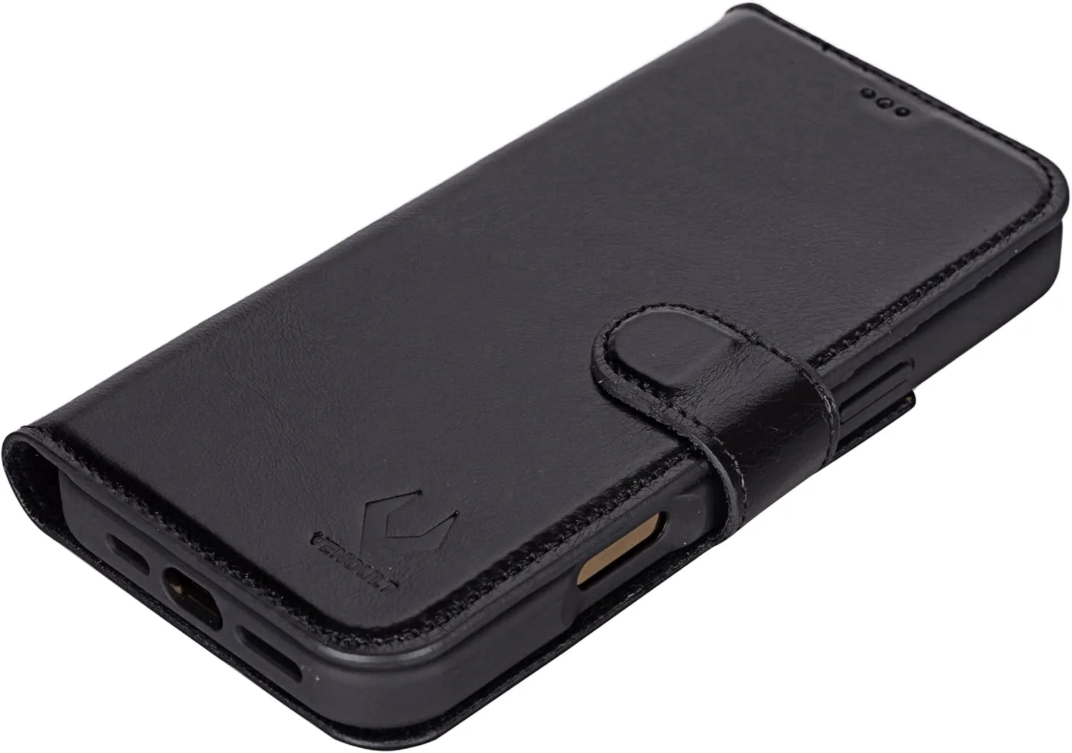 VENOULT Wallet Case for iPhone, Full Grain Genuine Turkish Leather, Magnetic Detachable, RFID 4 Card Slots, Business Style, Compatible with MagSafe (Rustic Black, iPhone 17 Pro MAX)