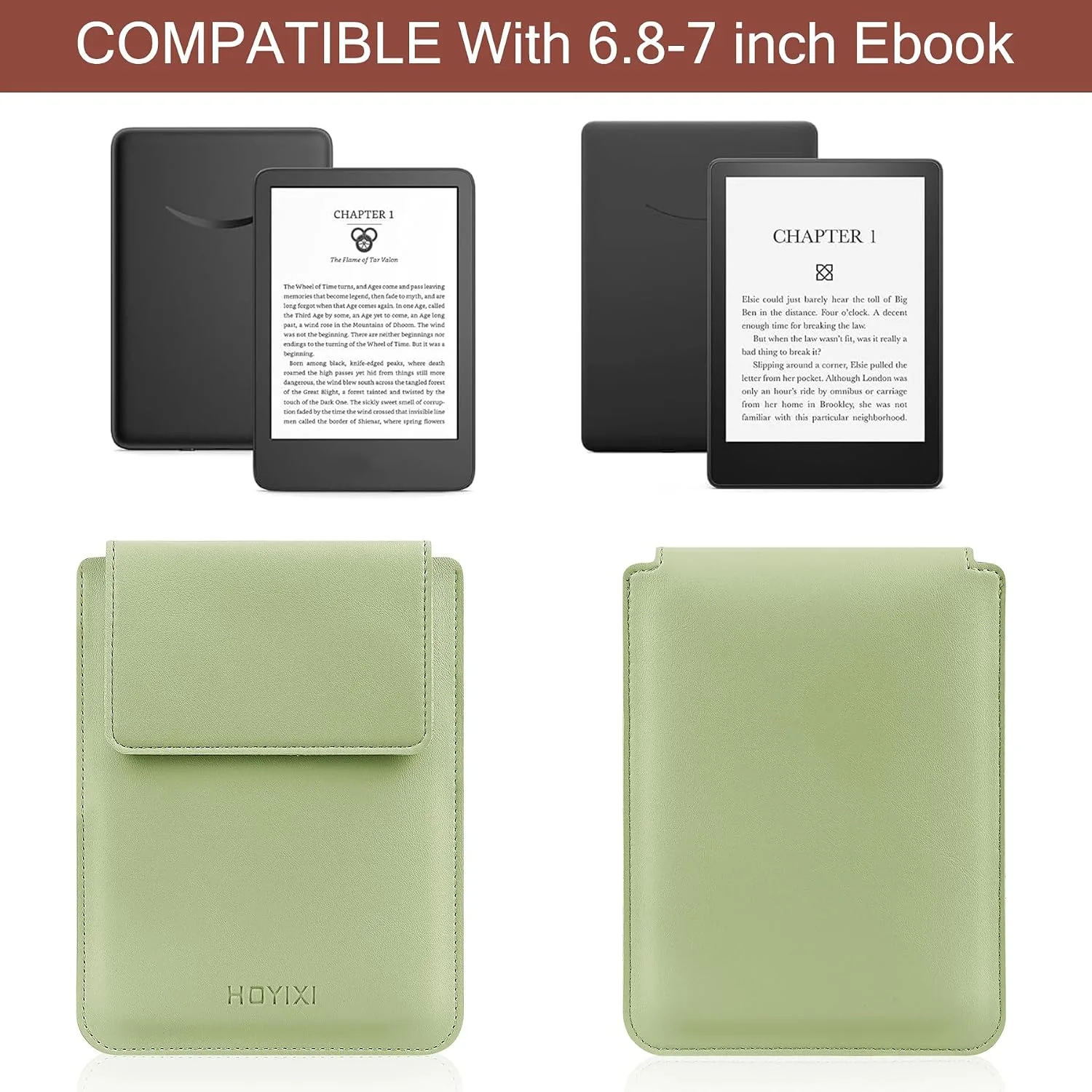HoYiXi Universal Sleeve Case for 6.8",7" Paperwhite/Colorsoft/Signature Edition 2025 & 2021 Compatible 6.8" Kobo Clara HD/Pocketbook/Tolino Protective Case for 6.8'' 7'' ebook Reader, Light Green