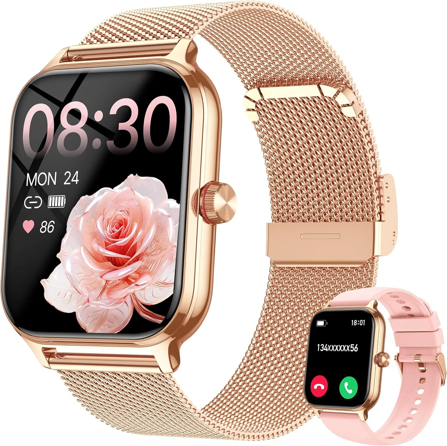 Smart Watch Women Men, 1.96" Reloj Inteligente para Mujer, Fitness Tracker, Blood Pressure/Heart Rate/SpO2 & Sleep Monitor, 110+ Sport Modes, Make/Answer Call, Voice Assistant for iOS Android