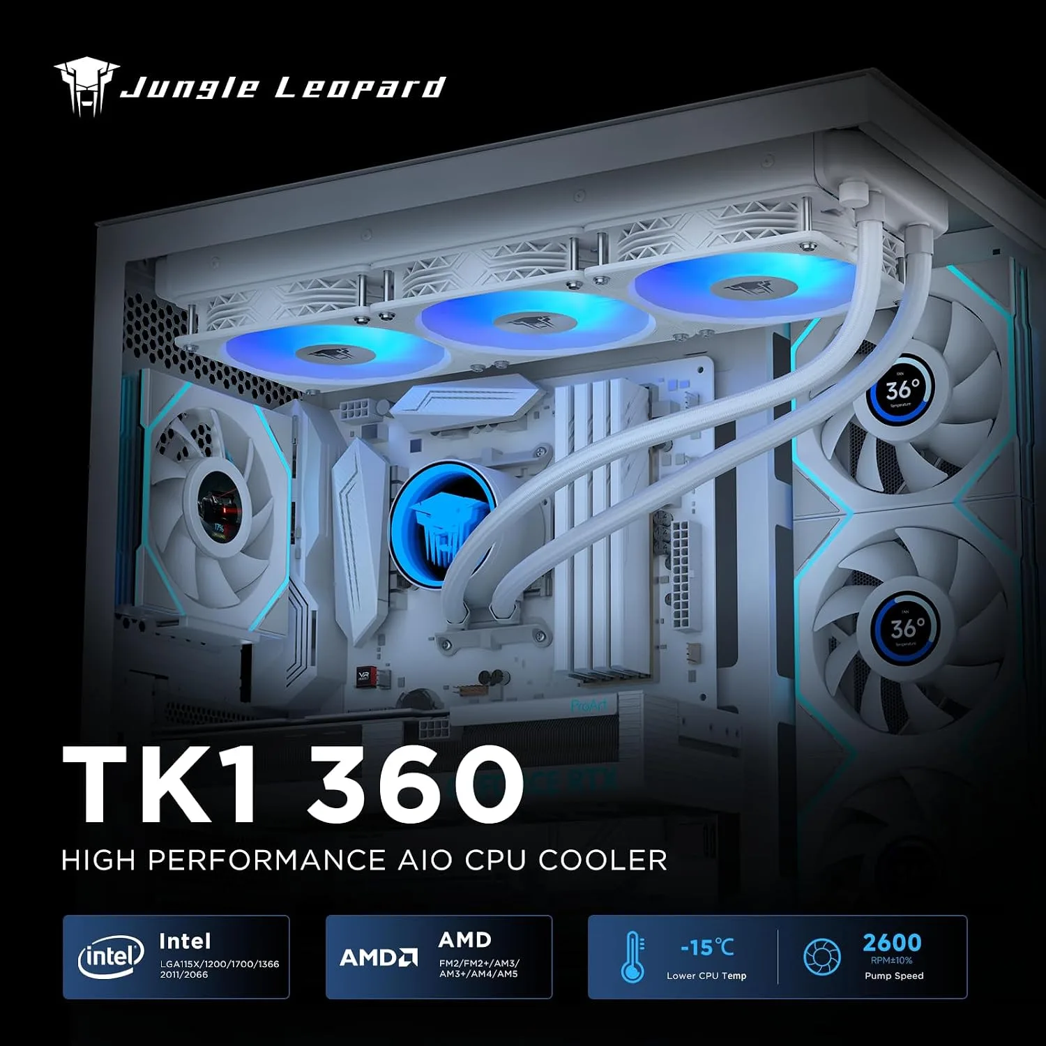 TK1 ARGB Water Cooling CPU Cooler,800-2000RPM ARGB PWM Fans,for Intel LGA115X/1200/1700/1366/2011/2066,for AMD:FM2/FM2+/AM3/AM3+/AM4/AM5 (White-360mm)