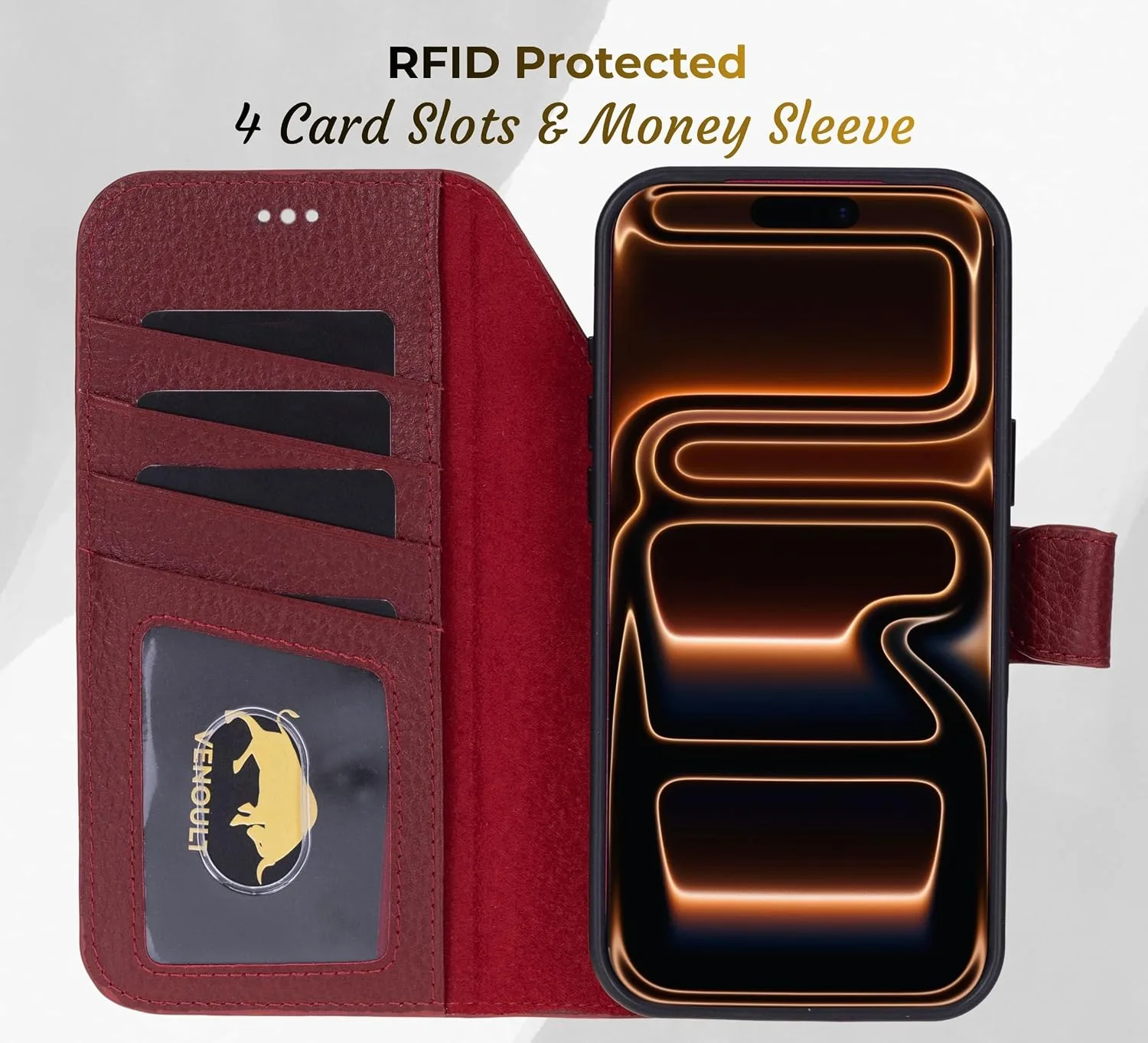 VENOULT Leather Wallet Case for iPhone 18 Pro MAX, Compatible with MagSafe