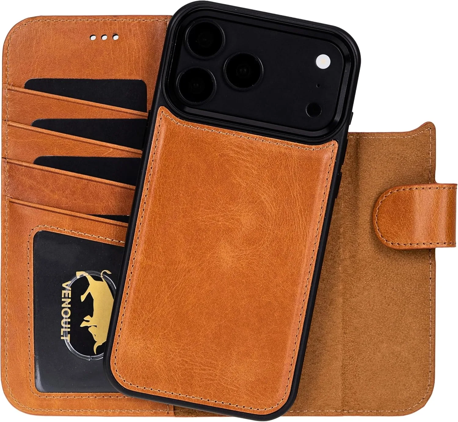 VENOULT Detachable Wallet Case for iPhone 18/17 Pro MAX, Full Grain Leather