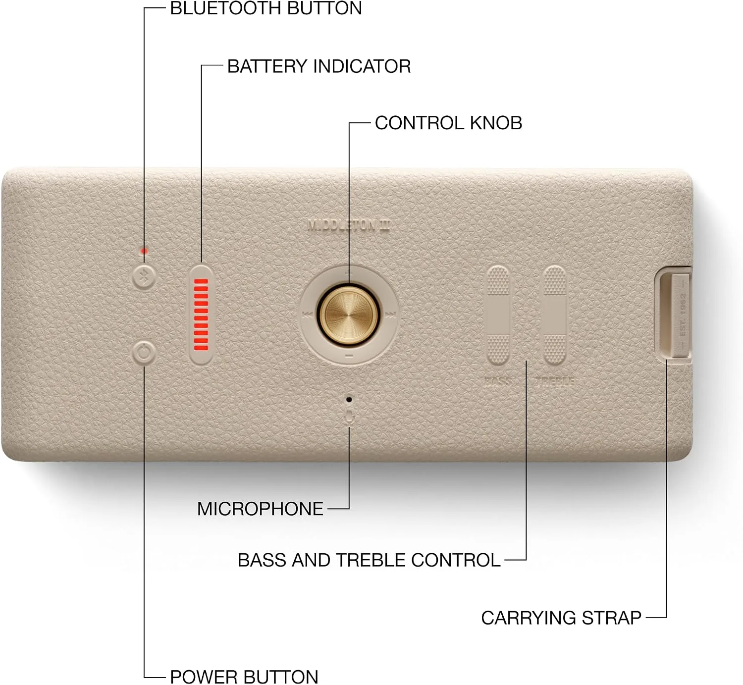 Marshall Middleton II Portable Bluetooth Waterproof Speaker - Cream