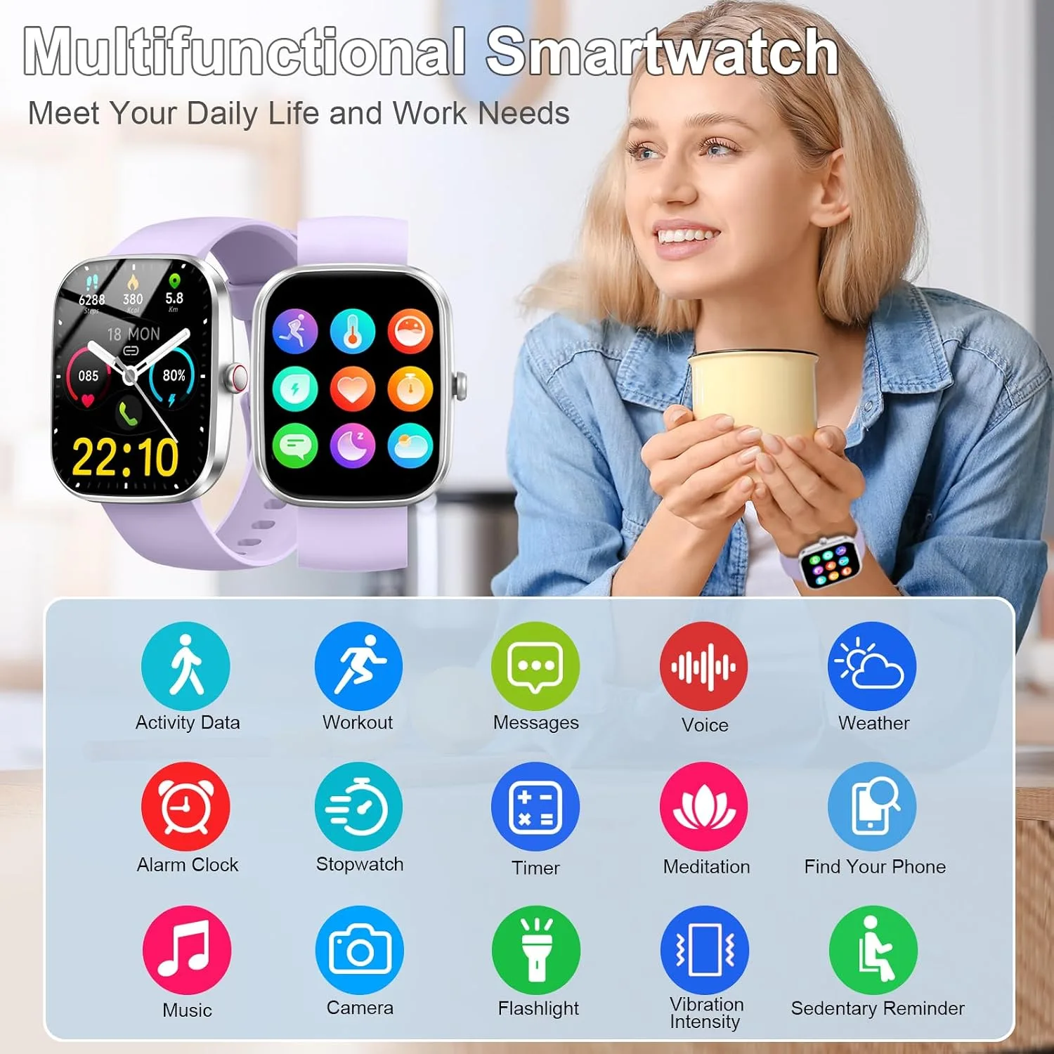 Smart Watch for Men Women, 1.91"Smartwatch (Answer/Make Call) Purple