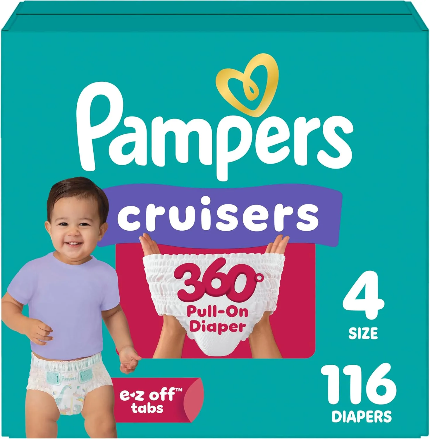 Pampers Diapers - Cruisers 360 - Size 4, 116 Count, up to 100% Leakproof Pull-On Diaper for Active Babies