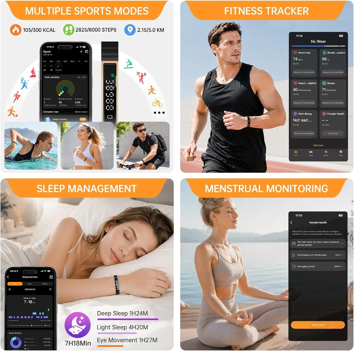 Smart Bracelet for Women Men Fitness Health Tracker with Heart Rate Sleep