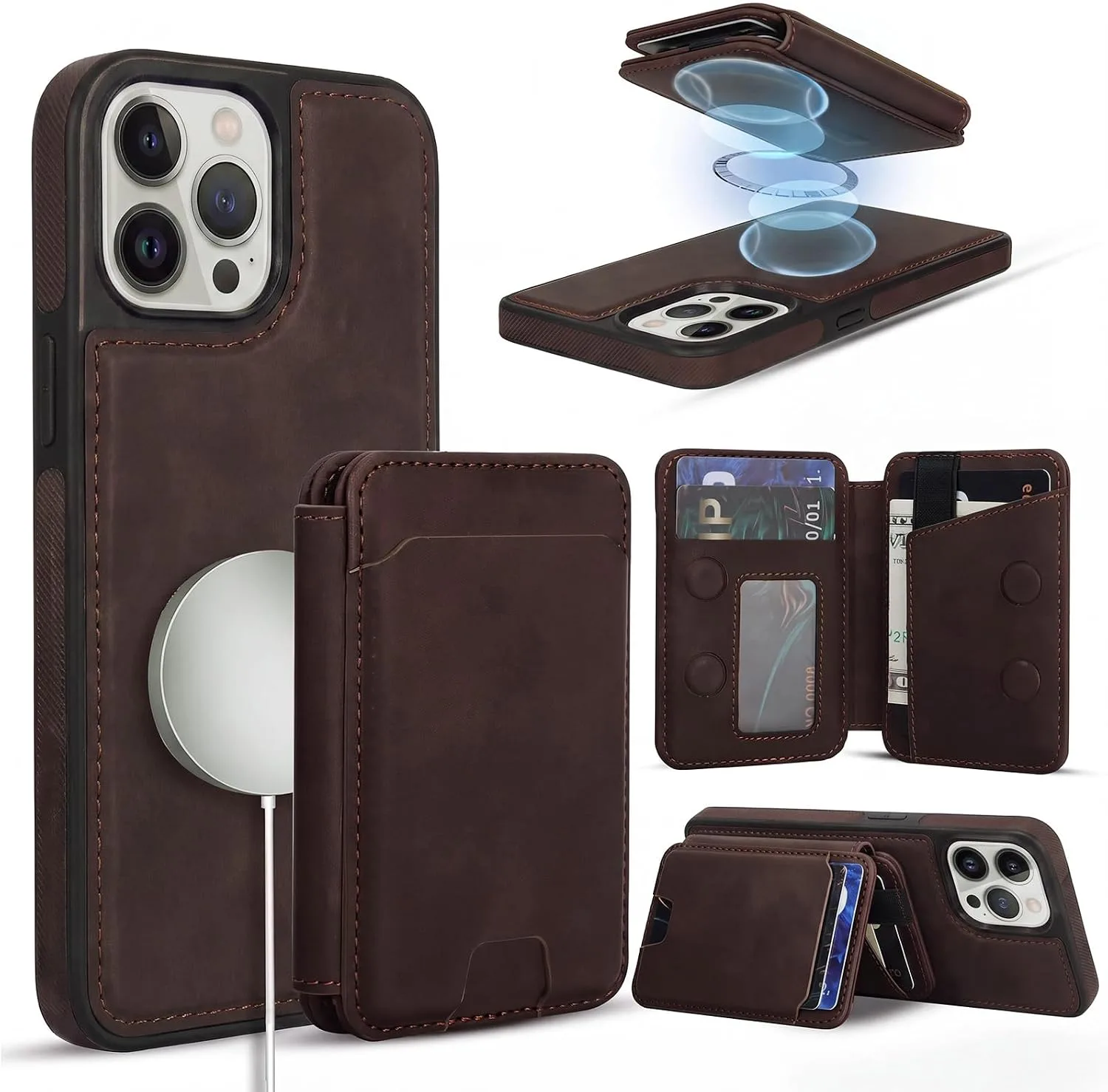 Funda con billetera magnética Asapdos para iPhone 12/12 Pro marrón vintage