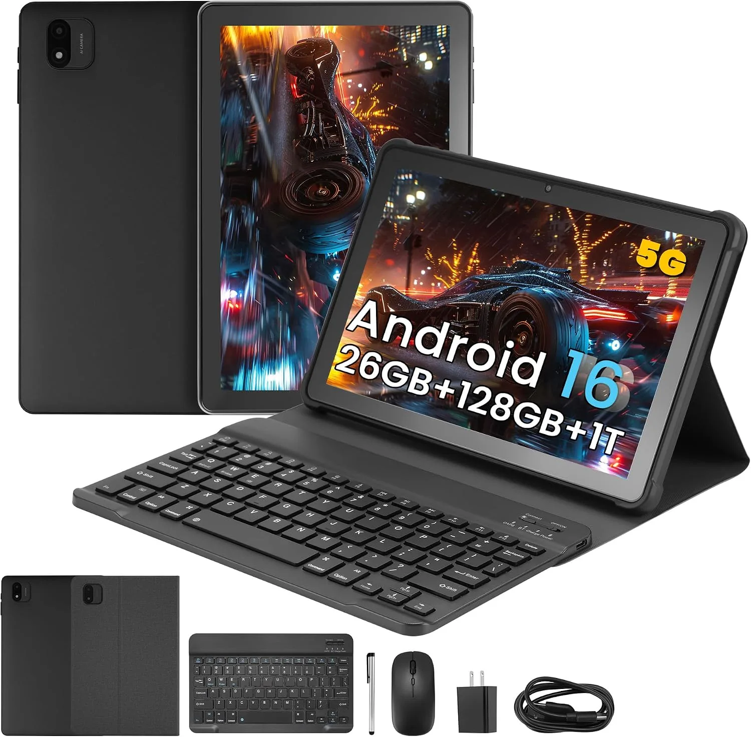 Android 16 Tablet, 10.1" HD IPS, 26GB RAM, 128GB ROM, WiFi 6, BT 5.4, Black
