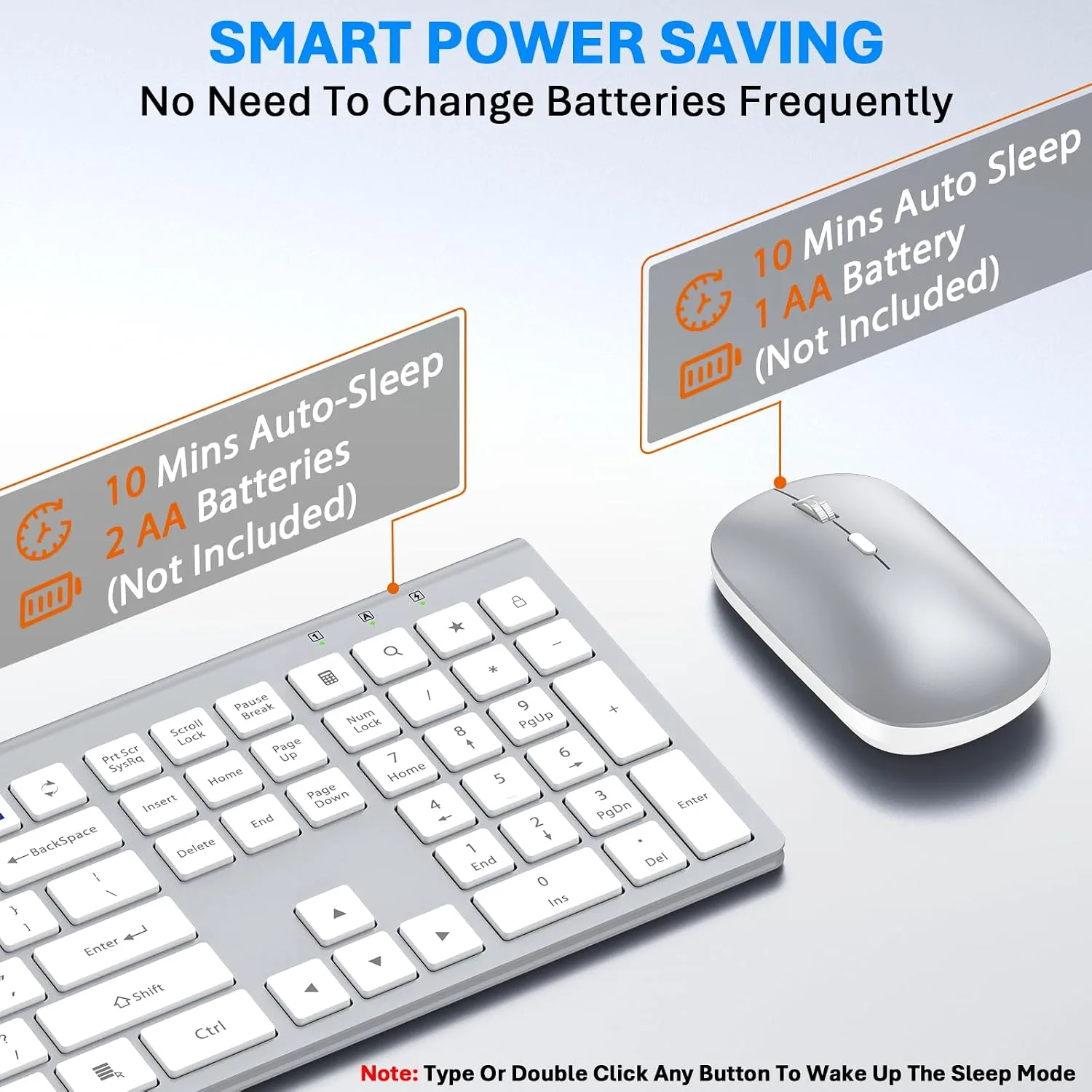 Wireless Keyboard and Mouse Combo, Ultra Slim Full Size Silent Keyboard
