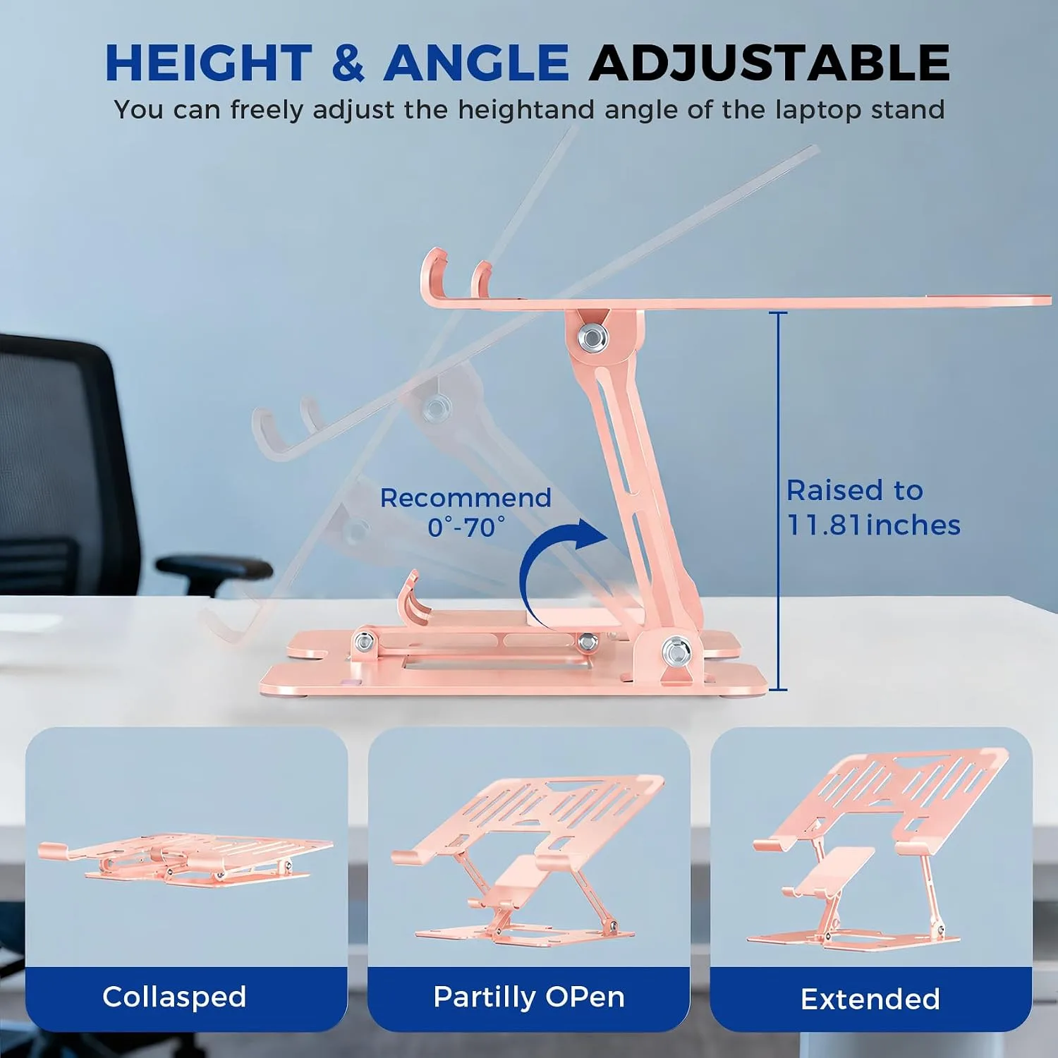 Ergonomic 2-in-1 Laptop Phone Stand for Desk, Pink Laptop Stand Adjustable Riser, Sturdy and Portable, Fits All Laptops and Phone (Pink)