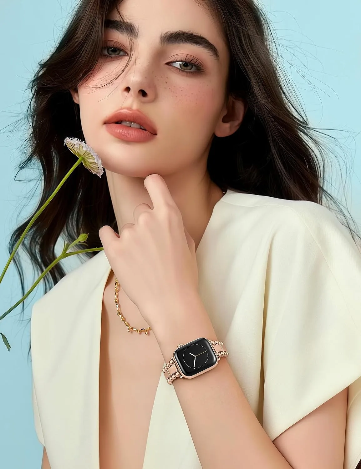 TOYOUTHS Dressy Metal Beaded Bracelet for Apple Watch Bands Women