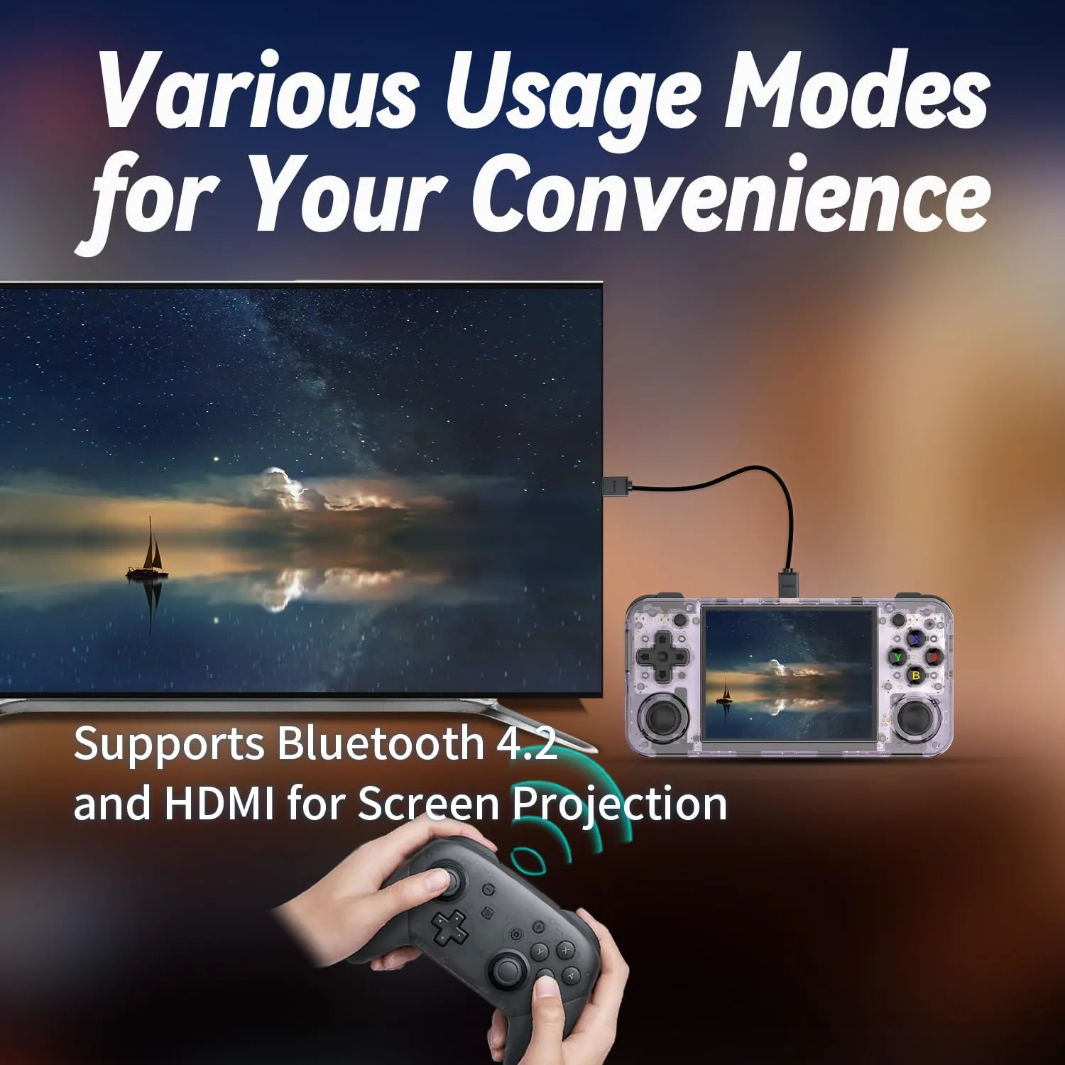 RG35XX H Retro Handheld Game Console Linux System 3.5''IPS Screen 64G TF Card with 3545+ Preinstalled Games RG 35XXH Portable Gaming Console RG35XXH Support 5G WiFi Bluetooth HDMI Purple