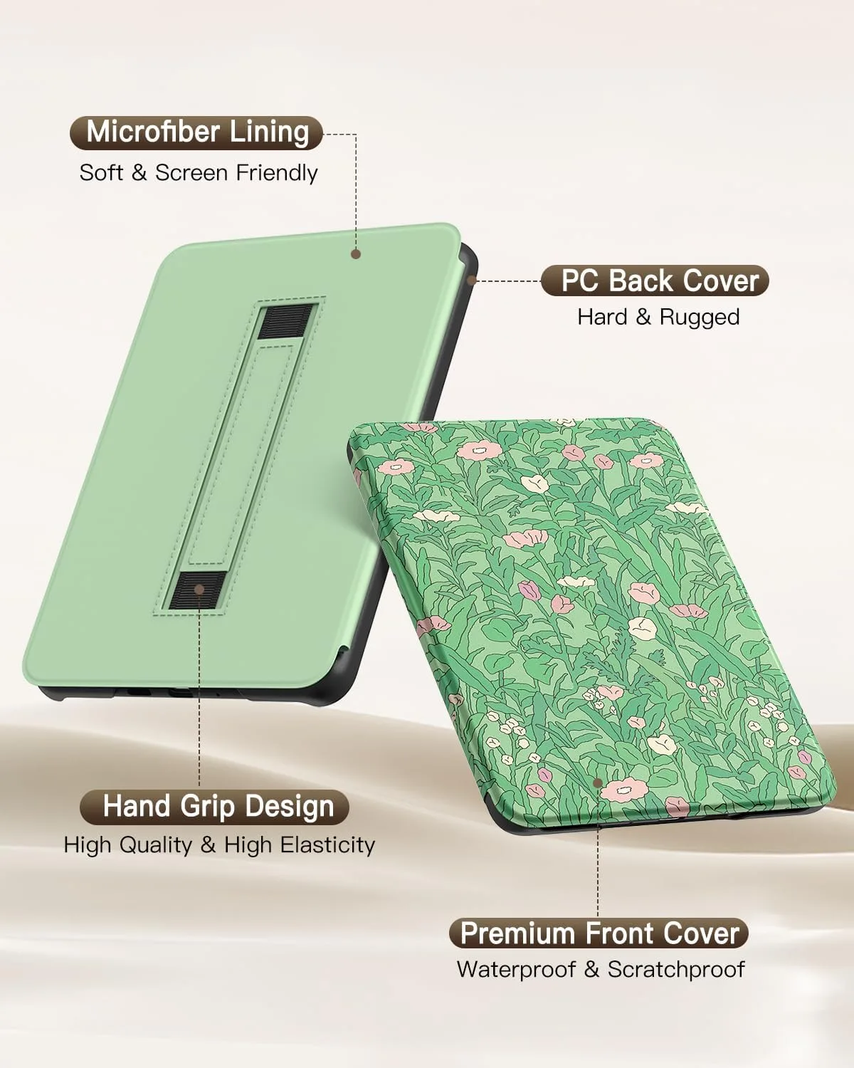 MoKo Case for 7" Kindle Paperwhite 12th Gen 2024 & Colorsoft, Green Flower