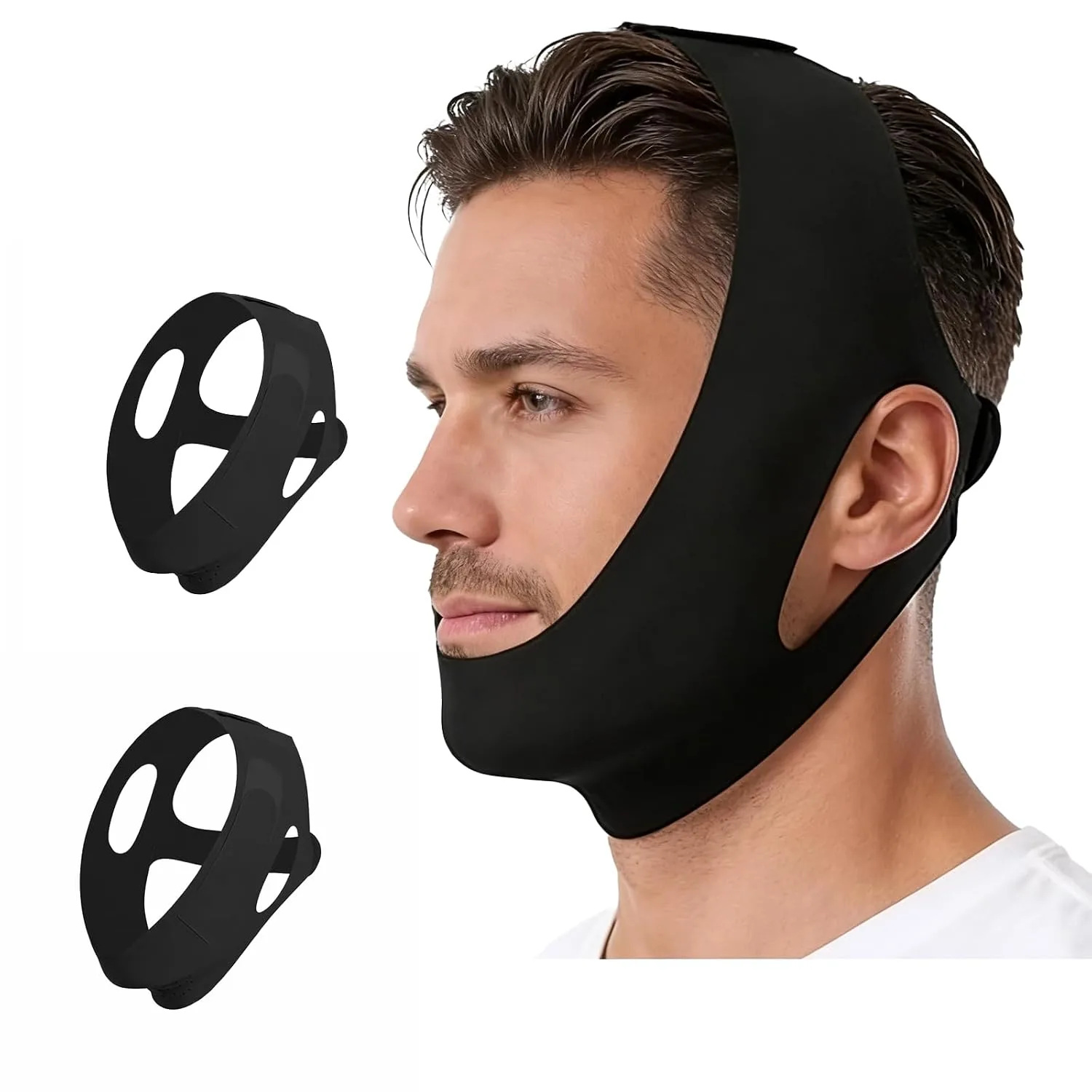 Collagen Face Sculpt Wrap, Jawline Strap, Jaw Shaper for Men, V-Line Lifting Mask, Reusable & Washable for Sleep & Daily Wear (Black-2PCS)