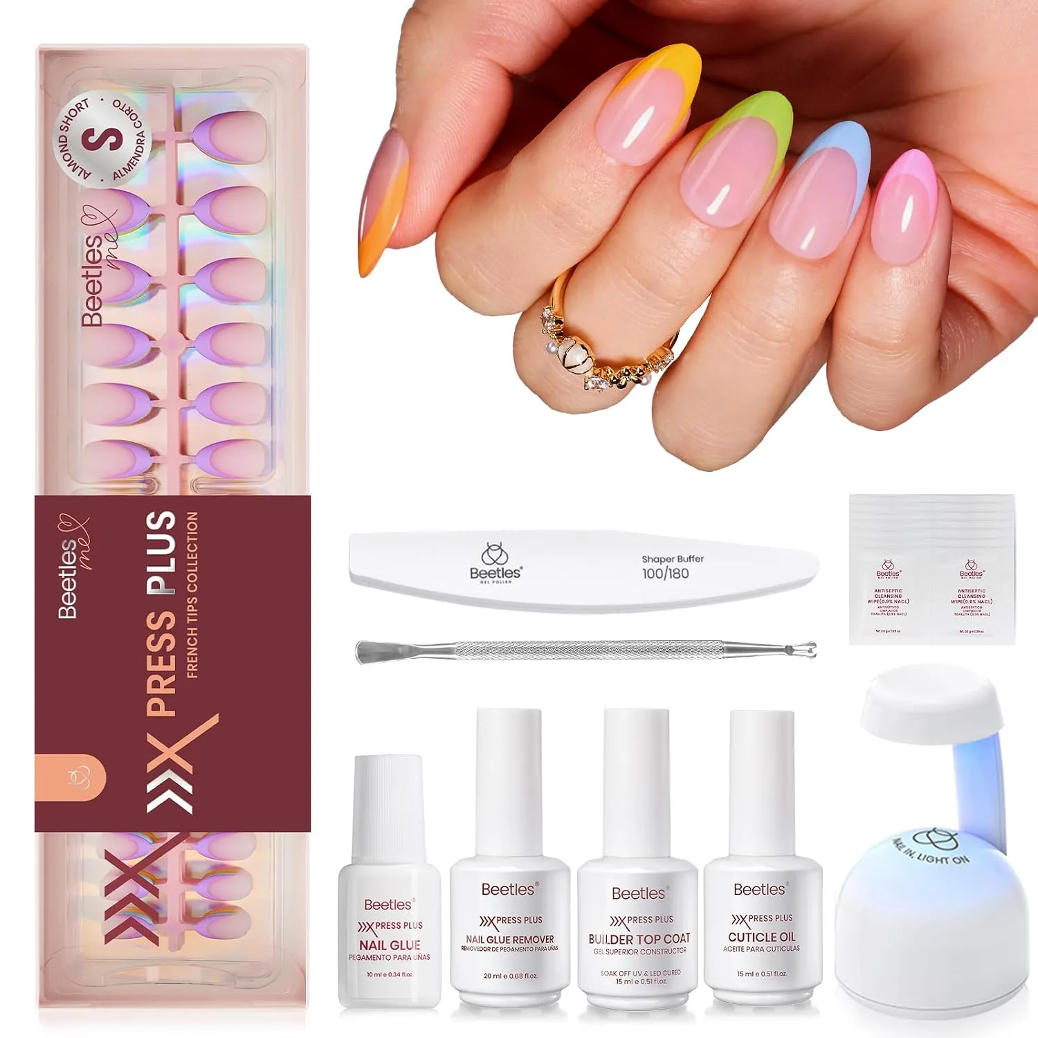 Beetles Press On Nails Kit - Short Almond French Tip Nails Kit, 224 Pcs