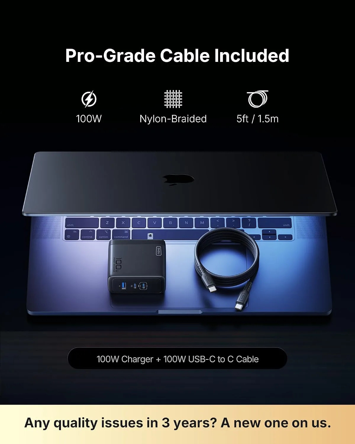 INIU 100W USB C Laptop Charger, GaN Fast Charging Block for with 100W Cable