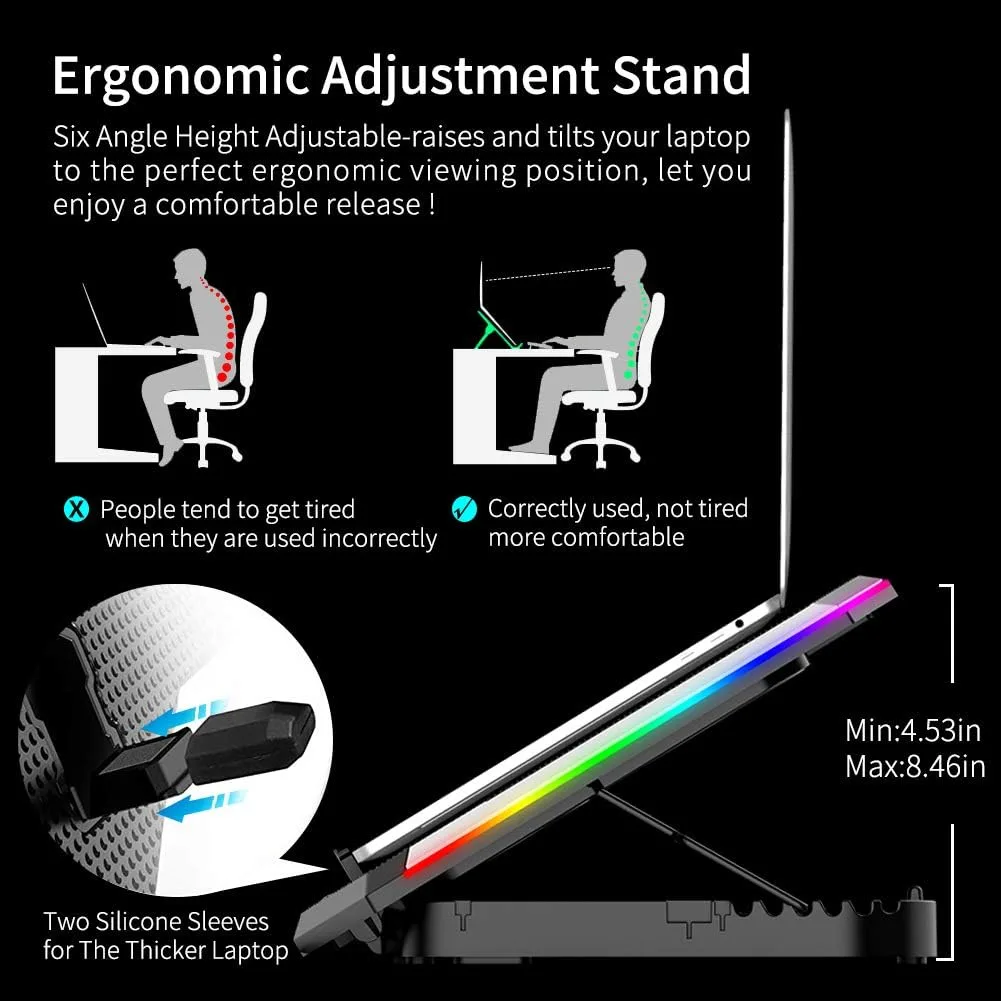 ICE COOREL Gaming Laptop Cooling Pad 15-17.3 Inch, Laptop Fan with 6 RGB Cooling Fans, Laptop Cooling Stand with 6 Height Adjustable, Laptop Cooler with LCD Screen, 2 USB Ports, Phone Stand