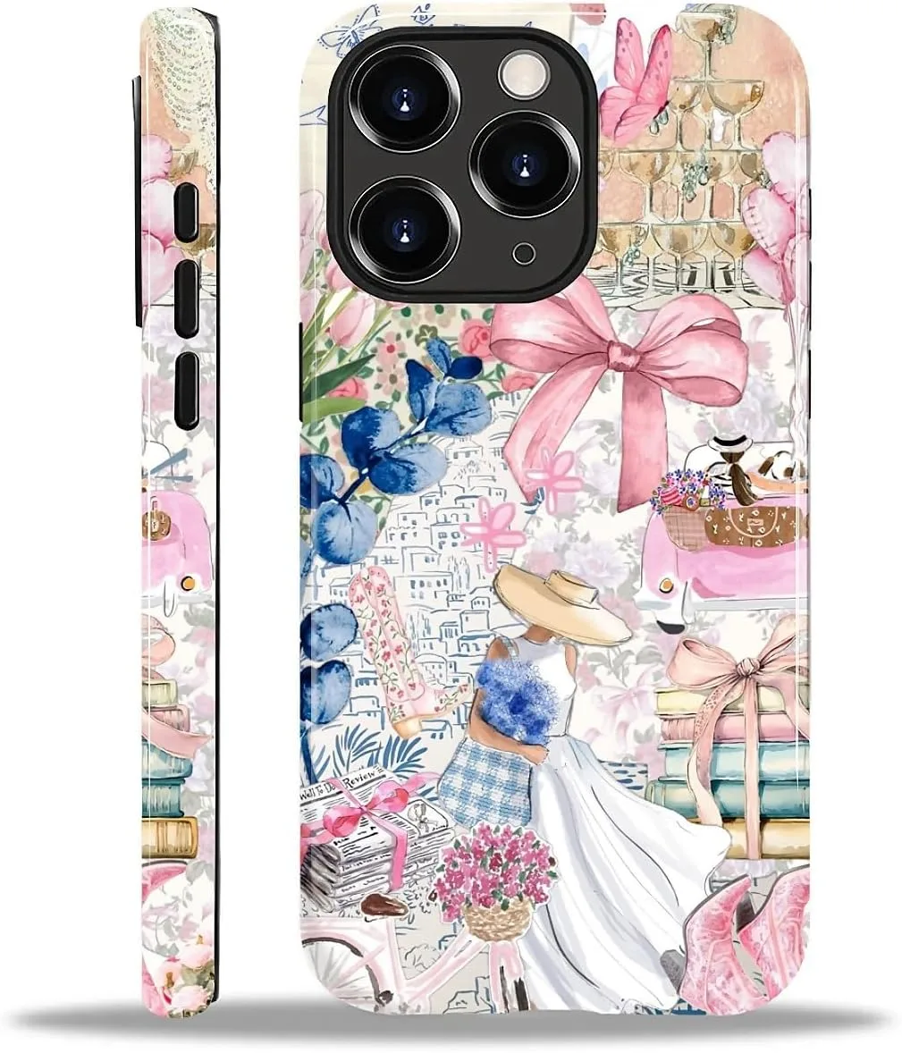 DAIZAG Case for iPhone 11 Pro,Mixed 2 Layer Design Shockproof Soft TPU Ddouble Protection Phone Case for iPhone 11 Pro-Magazine Books Flower Bow Collage