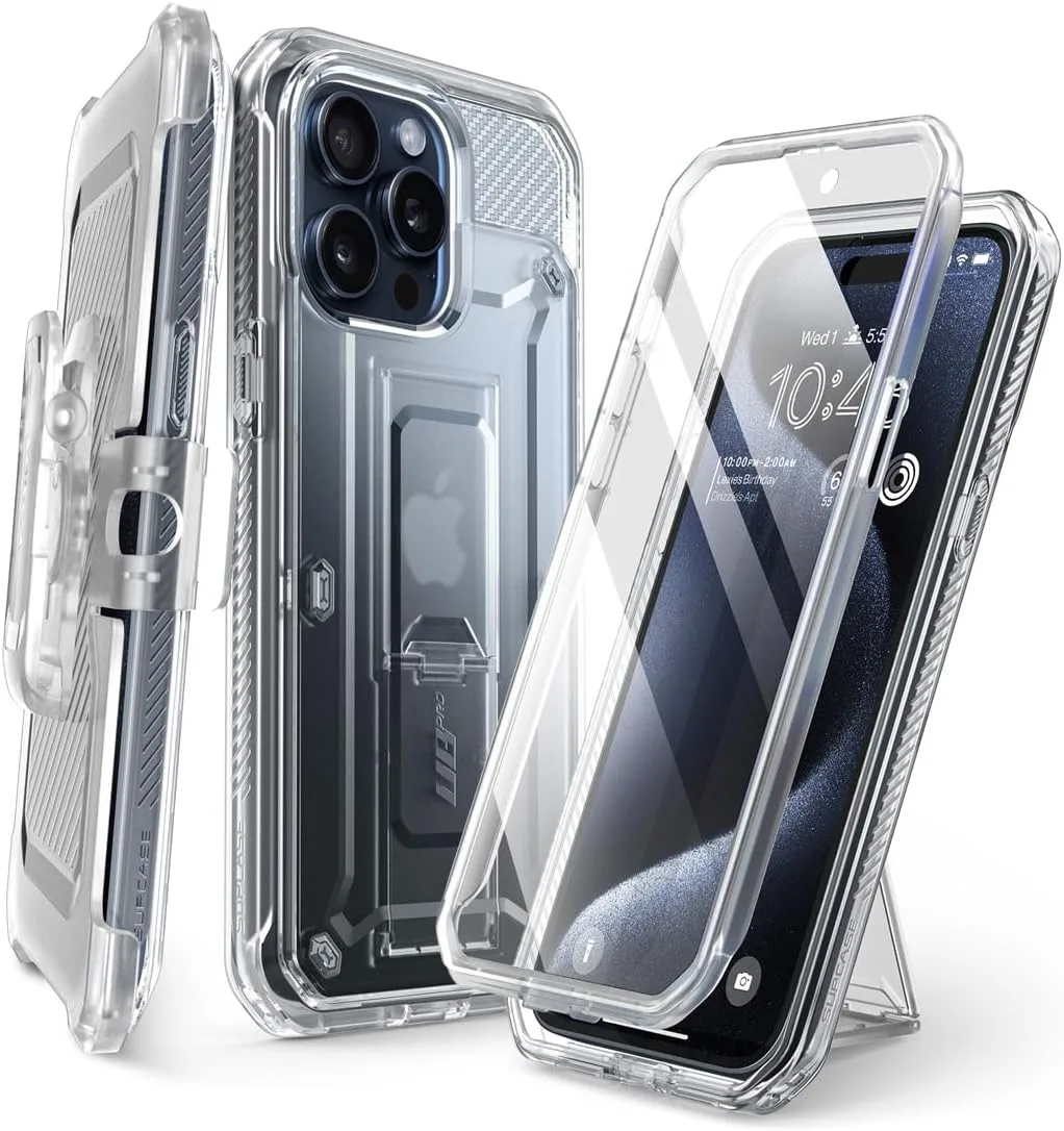 SUPCASE for iPhone 15 Pro Max Case with Stand & Screen Protector, Clear