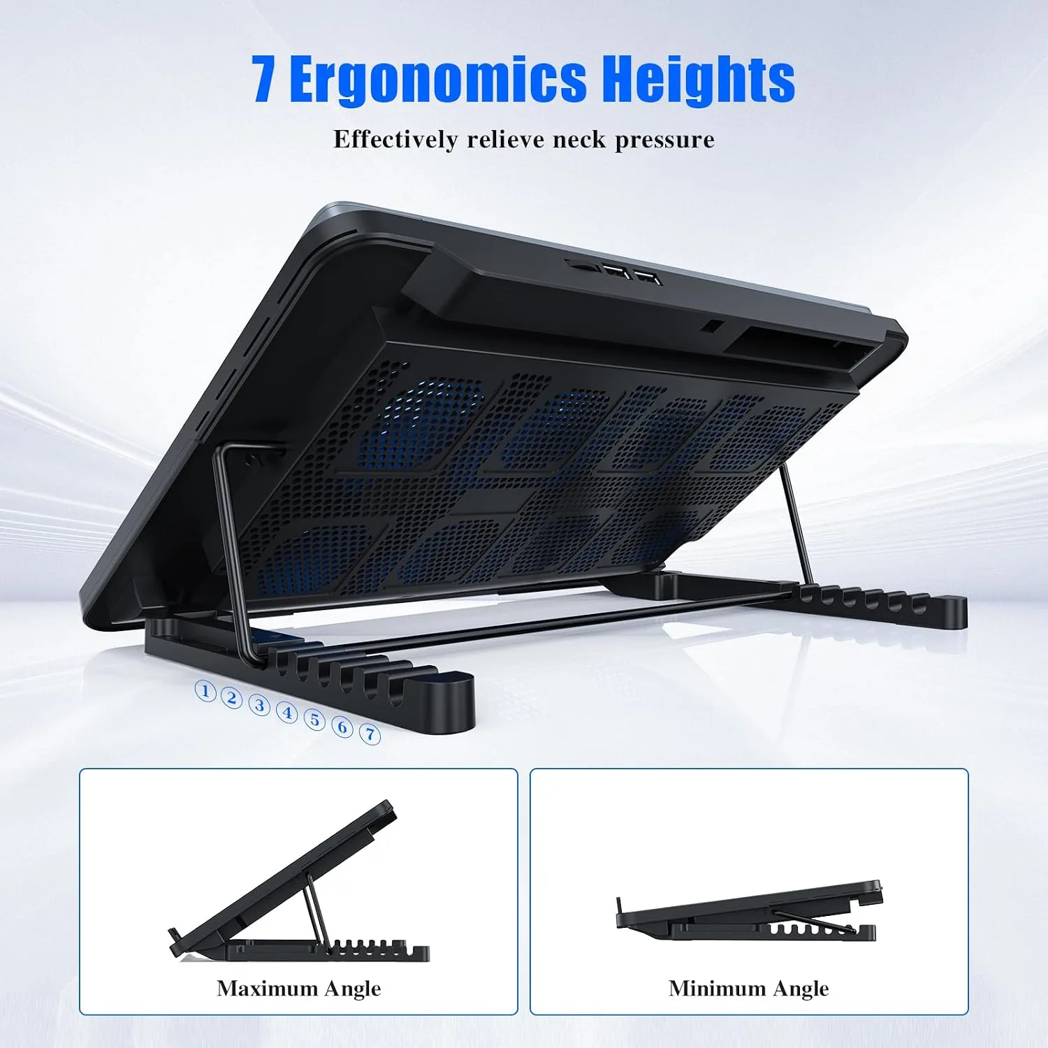 LIANGSTAR Laptop Cooling Pad, Laptop Cooler with 8 Quiet Fans for 12-17 Inch Gaming Laptop Fan Cooling Pad Stable Stand 7 Height & Wind Speed Adjustable, 2 USB Port & Phone Holder