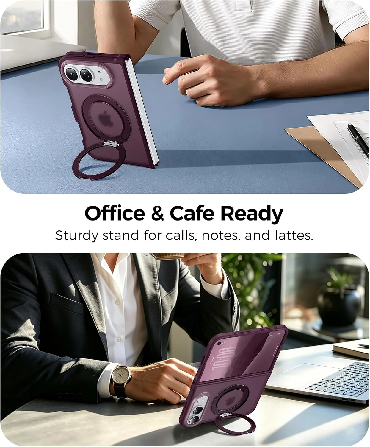 FNTCASE for iPhone Duo Case with 360 Spin Magnetic Stand Wine Red