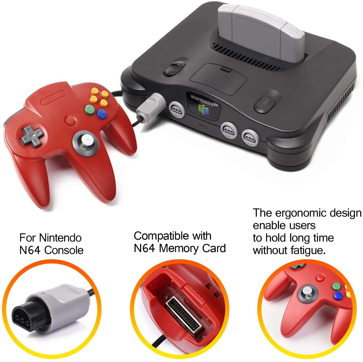 miadore 2 Pack Classic Controllers (Blue/Red) Bundle with 2 Pack 6FT Controller Extension Cable for N64 Console Video Games