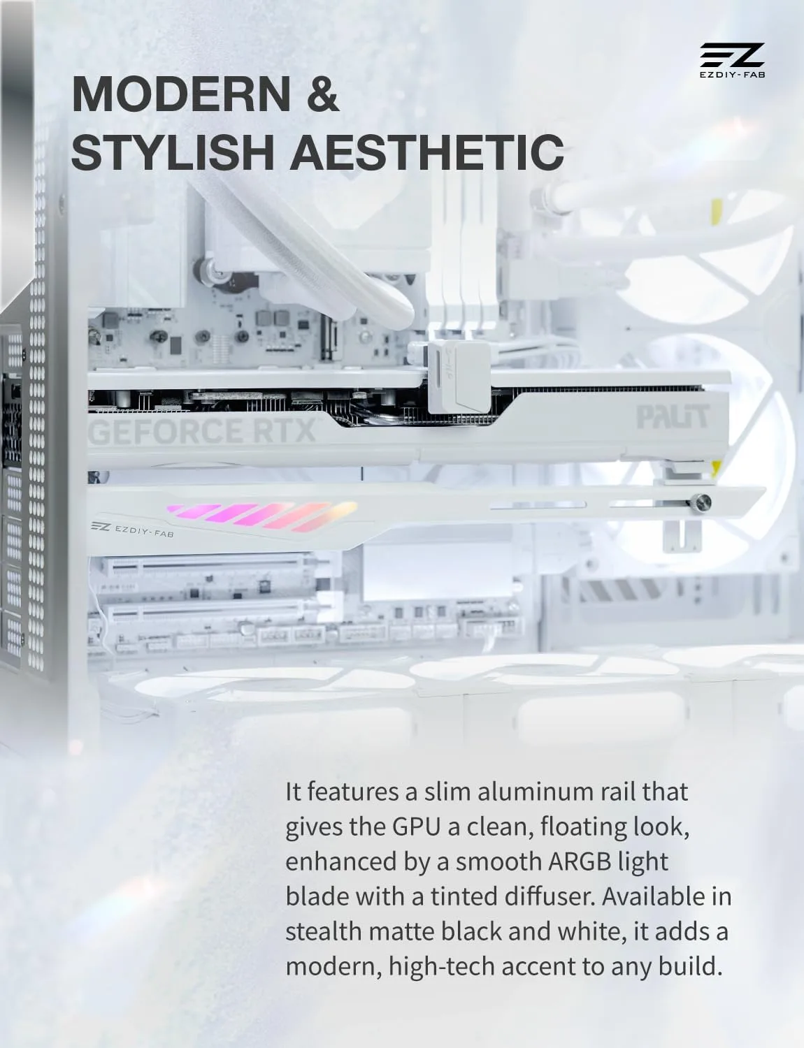 EZDIY-FAB VH90 Adjustable ARGB GPU Support Bracket, Anti-Sag Design, White