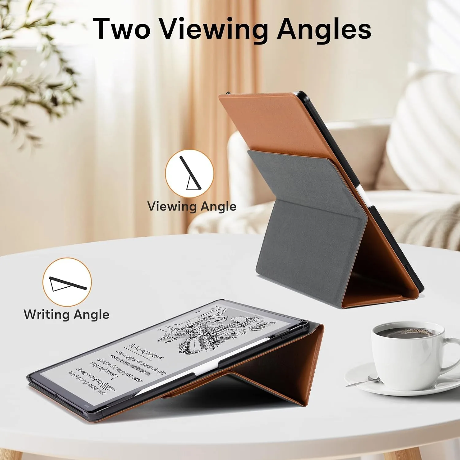 CoBak Case for 11" Kindle Scribe 3rd Generation 2025, Kindle Scribe Colorsoft with Two Viewing Angles - All New PU Leather Cover with Auto Sleep Wake, Pen Holder. Brown