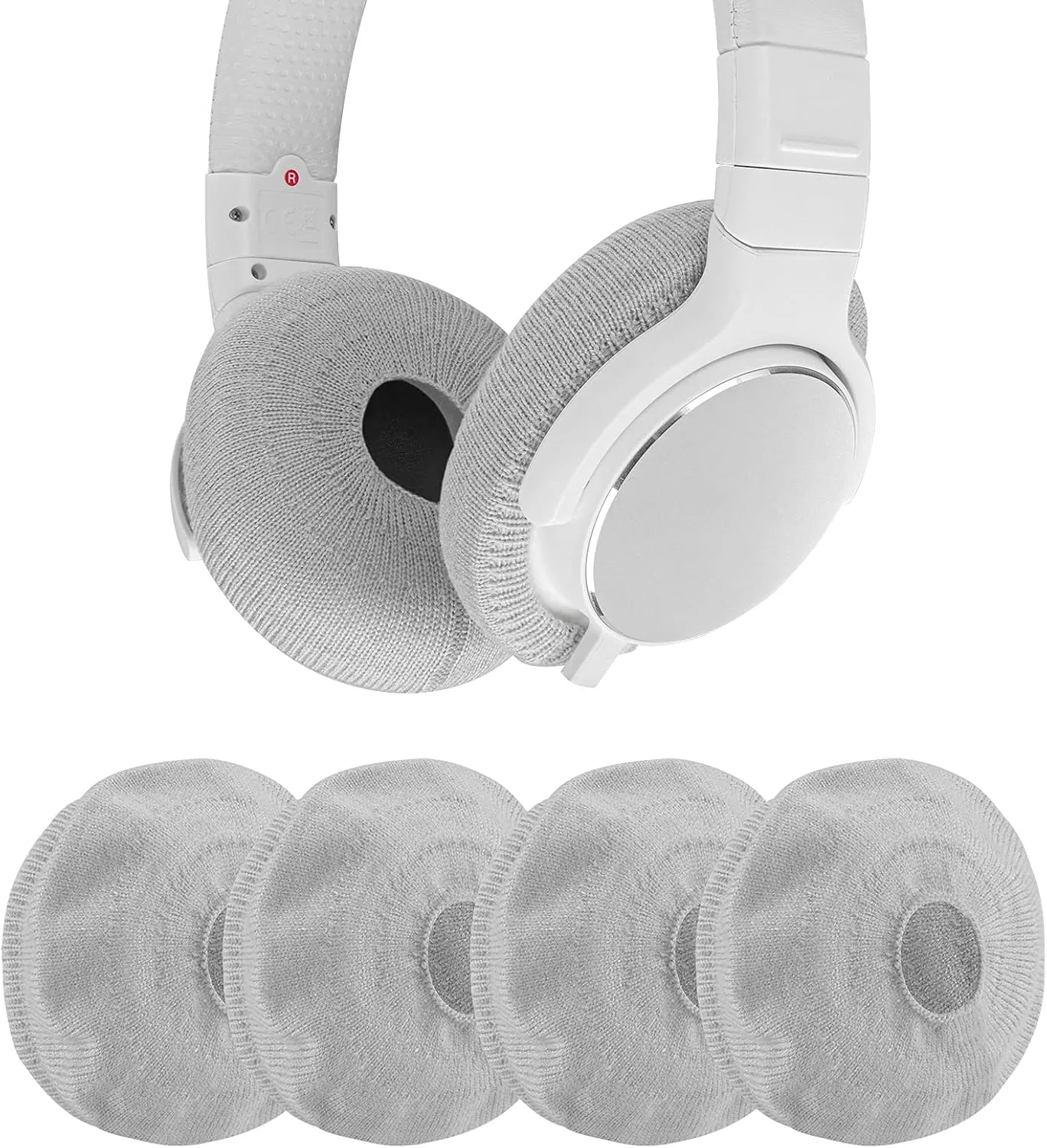 Geekria 2 Pairs Knit Fabric Headphones Ear Covers - Product Safety Certified - Washable & Stretchable Earcup Protectors for On-Ear Headsets, Sweat Pads for Gym, Meeting (Size S/Grey)