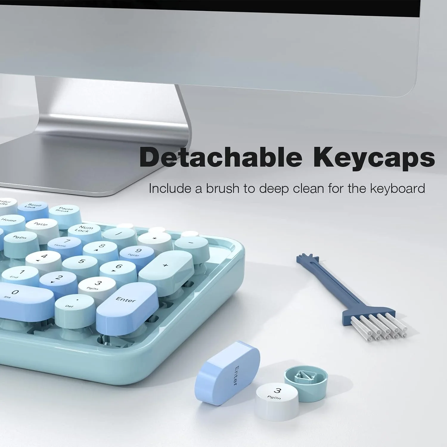 MOFII Wireless Keyboard and Mouse Combo, Retro Keyboard with Round Keycaps, 2.4GHz Dropout-Free Connection, Cute Wireless Mouse for PC/Laptop/Mac/Windows XP/7/8/10 (Blue-Colorful)