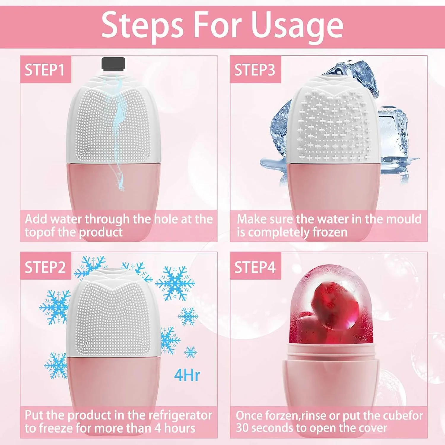 XHJRI Ice Face Roller Massager,Ice Cube Roller for Face, Eyes and Neck Naturally Conditioning and Skin Care,De-Puff Eye Bags,Reduce Migraine Pain,Reusable Massage Silicone Ice Mold (New Pink White)