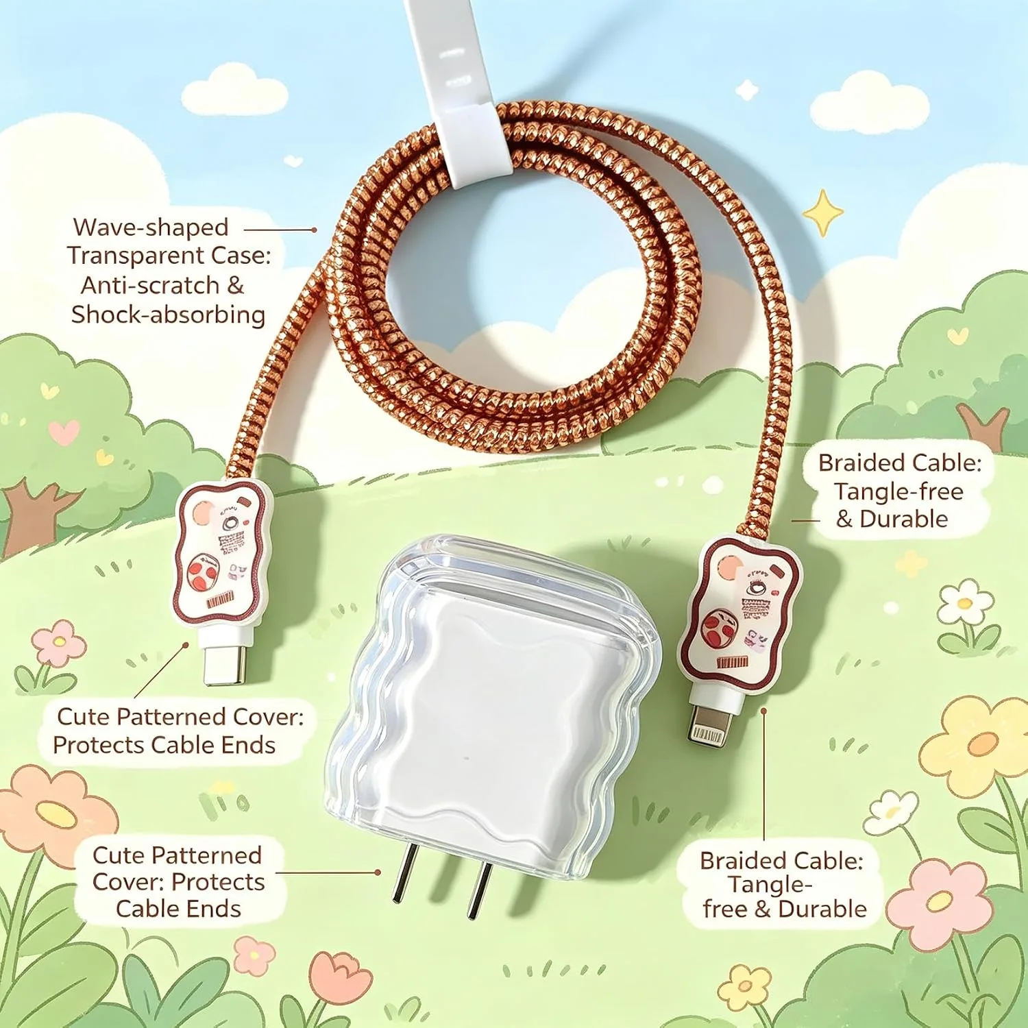 Compatible with iPhone 18W/20W USB-C Charger Protector Cover, 3D Cute Cartoon Charger Case for Apple iPhone 20W USB-C Power Adapter and Lightning Cable Protective Wire Saver (Coffee Bread)