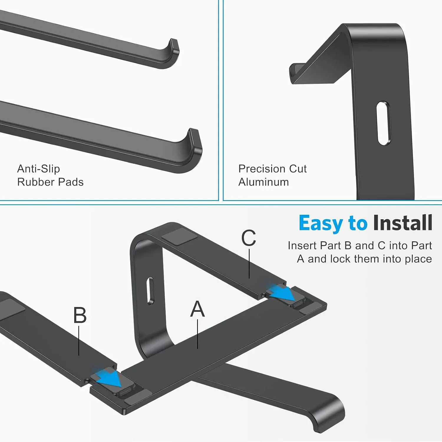 OMOTON Laptop Stand, Detachable Mount for MacBook Air/Pro Dell HP Black