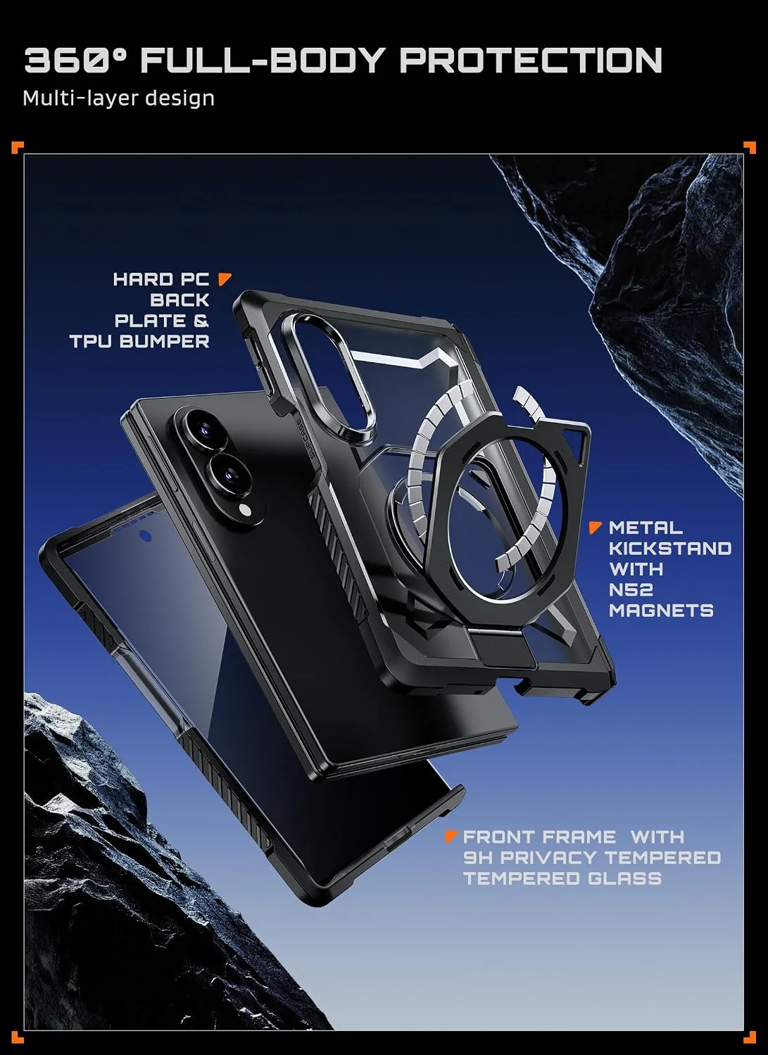 SUPCASE for Galaxy Z Fold 8 Case with Privacy Glass Screen Protector, Black