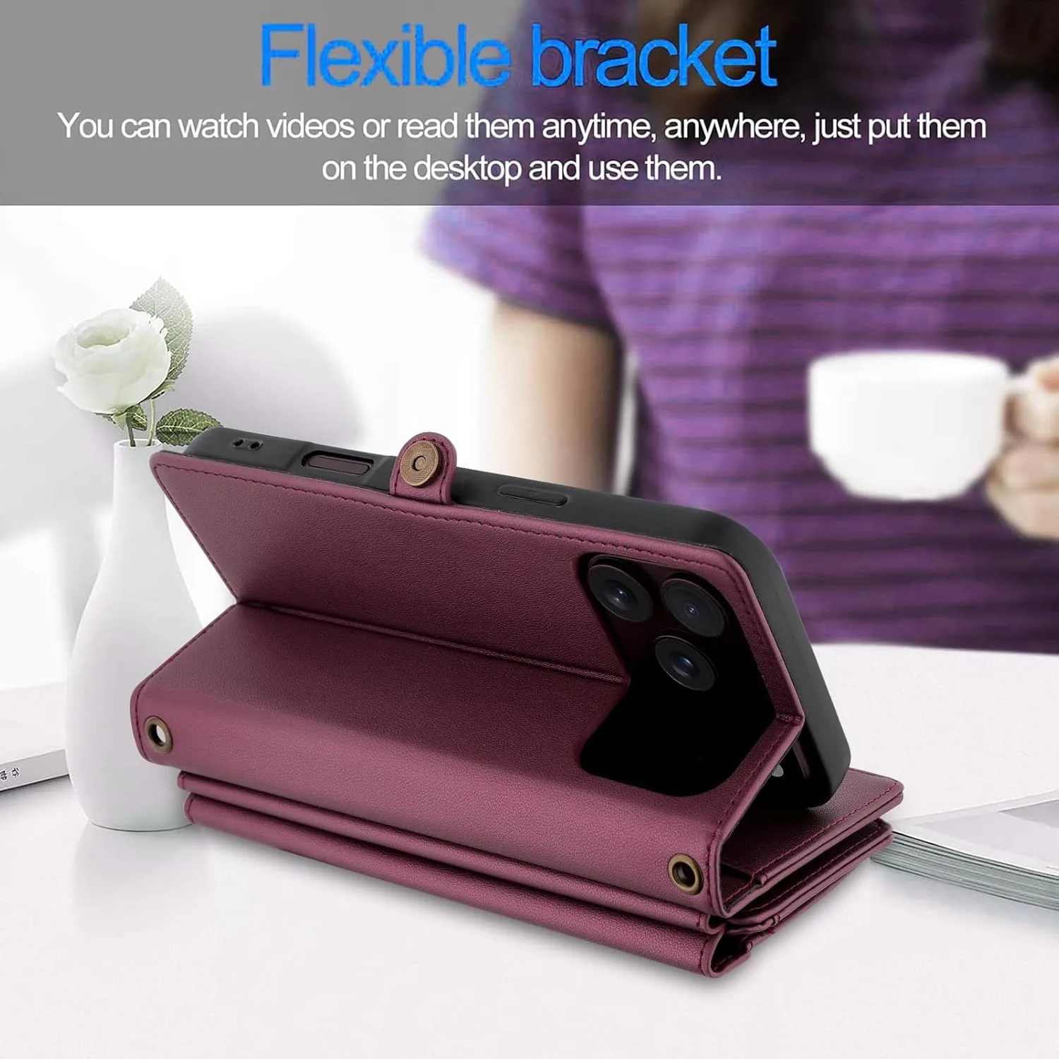 Wallet Phone Case for iPhone 17 Pro Max/18 Pro Max,Deep Wine red