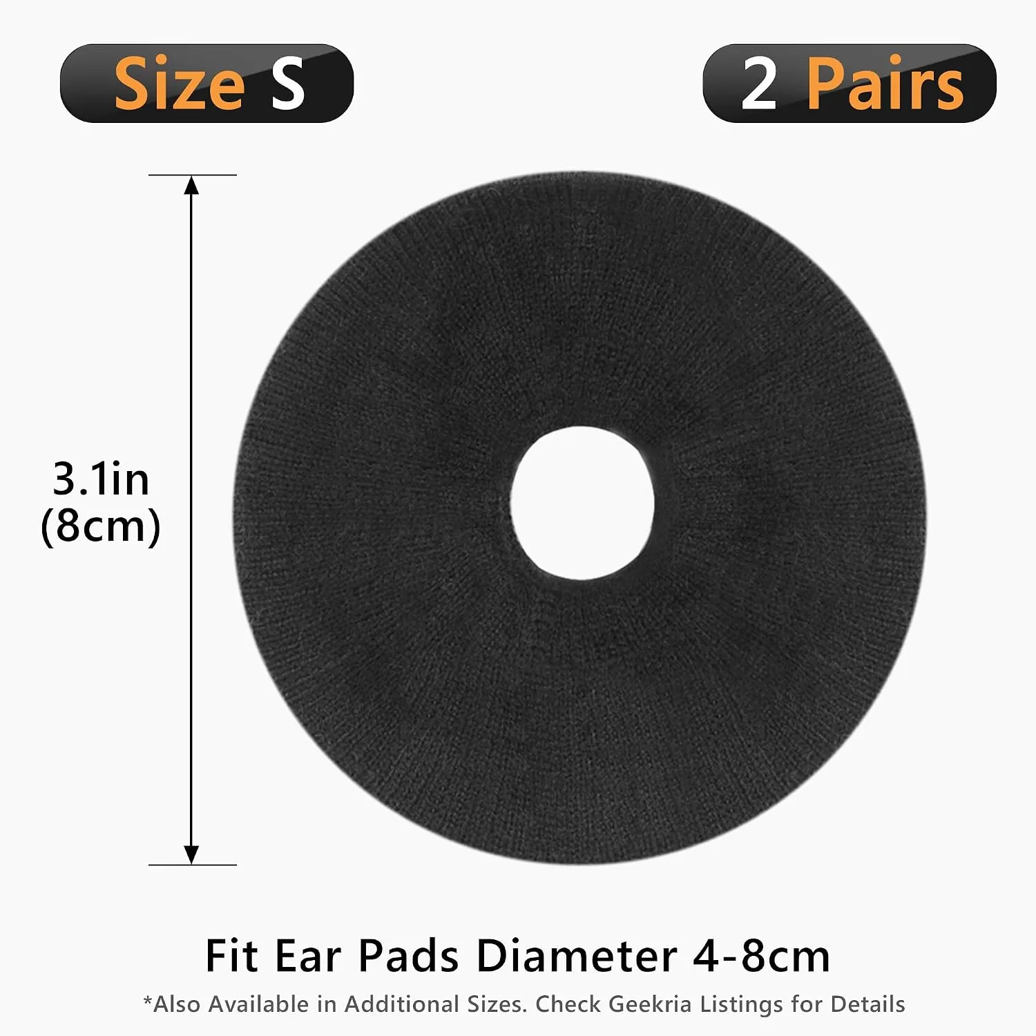 Geekria 2 Pairs Knit Headphones Ear Covers - Product Safety Certified - Washable & Stretchable Sanitary Earcup Protectors for On-Ear Headsets, Sweat Pads for Gym, Meeting (Size S/Black)