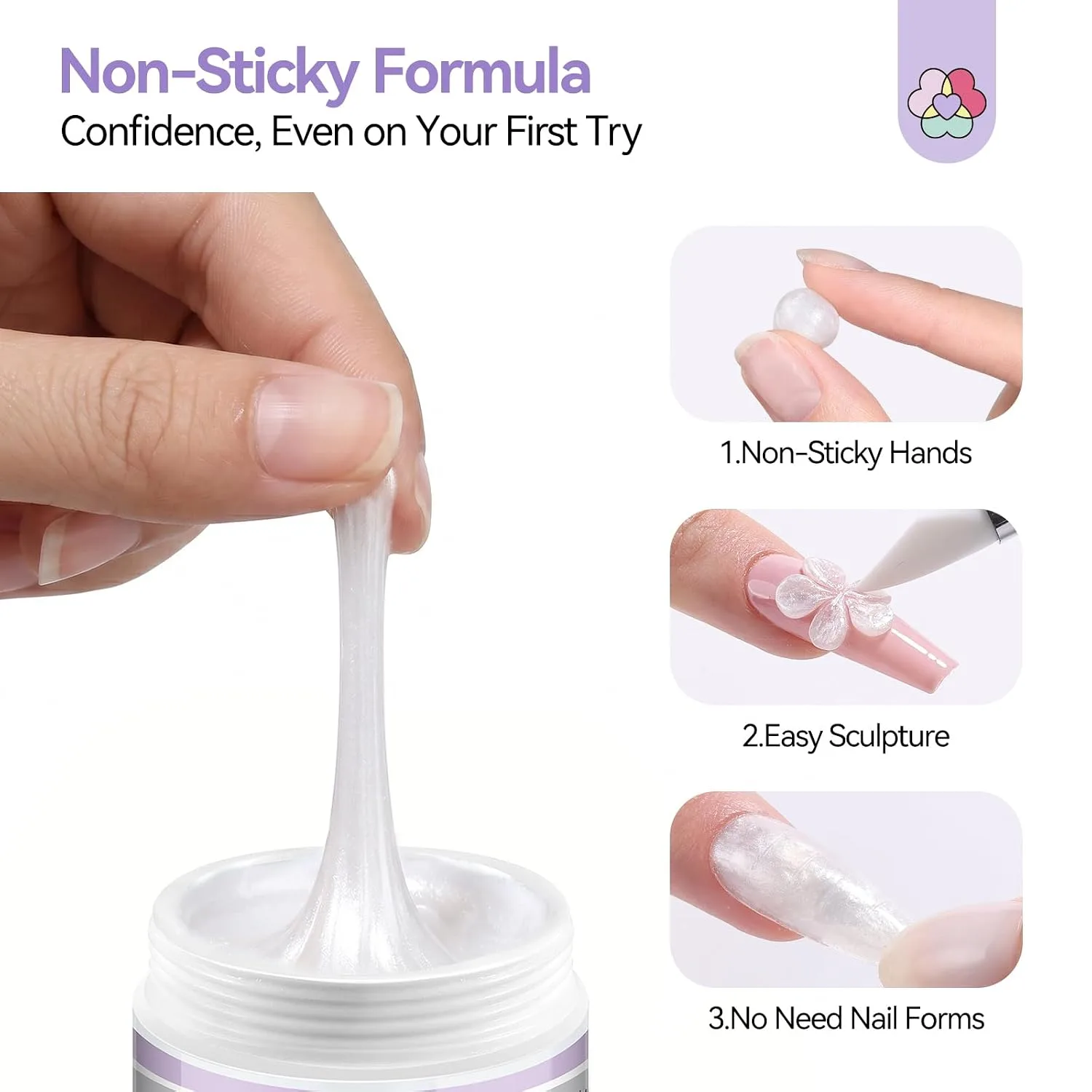 SAVILAND Non-Sticky Solid Builder Nail Gel, Satin Milk White 3D Gel, 2.02oz