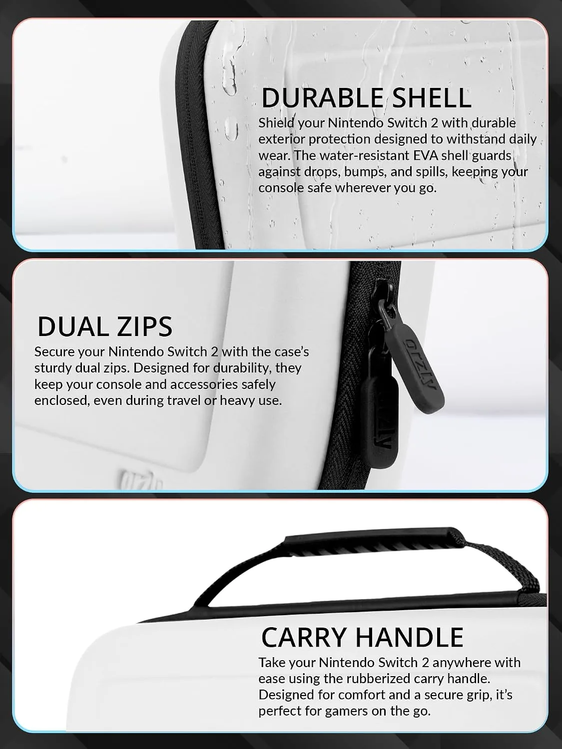Orzly Case Compatible with Switch 2 – Protective Travel Carry Case with Screen Padding, Game Card & microSD Slots, Zipped & Open Pockets for Accessories – 7.9" Gift Boxed