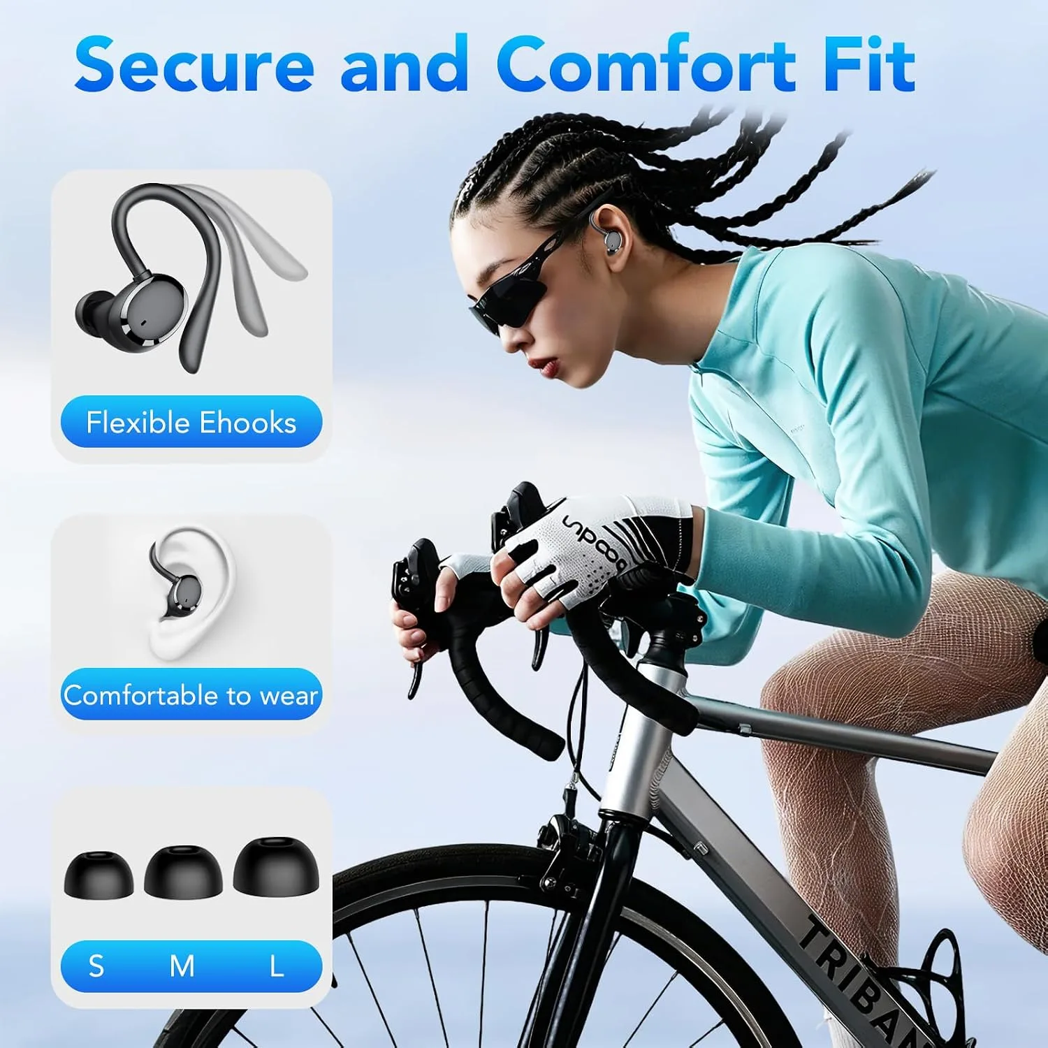 KT1 Bluetooth Headphones Wireless Earbuds 72hrs Playtime Wireless Charging Case Digital Display, Ear Buds with Earhook,IPX7 Waterproof, Deep Bass 2.0,Over-Ear Earphones for Sport Running, Black