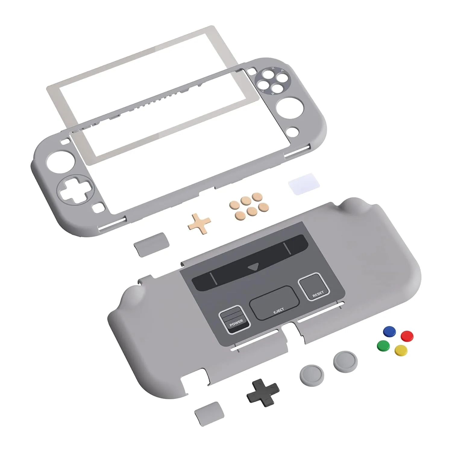 eXtremeRate PlayVital SFC SNES Classic EU Style Protective Grip Case for Nintendo Switch Lite, Hard Cover for Nintendo Switch Lite - Screen Protector & Thumb Grips & Buttons Caps Stickers Included