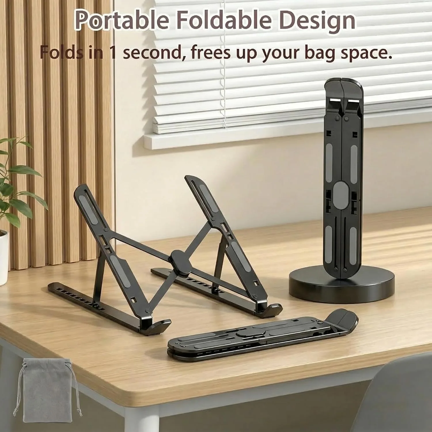 Ergonomic Foldable Computer Stand, 10-Level Height Adjustable Aluminum Laptop Stand, Compatible with 17.3 Inch Laptops, Tablets & Drawing Tablets, for MacBook, HP, Lenovo, Dell (Black)