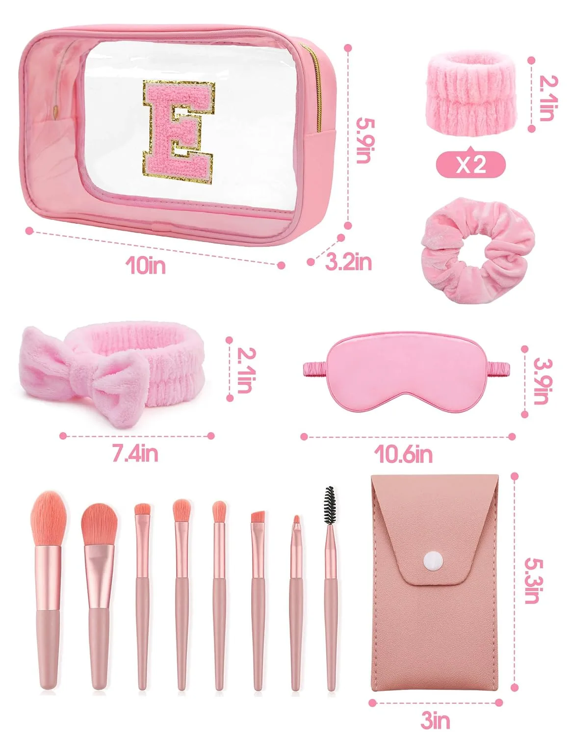 Initial Makeup Bag with Makeup Brush Set Party Favors Gifts for Women Girls