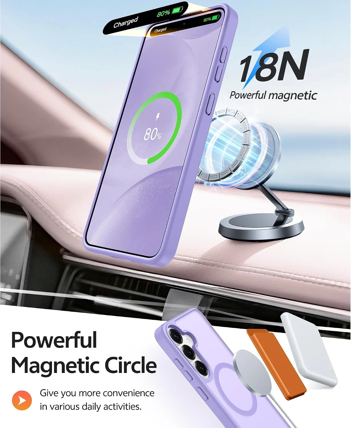 FNTCASE for Samsung Galaxy S25/S24 Case, Fit for Magsafe,Light Purple