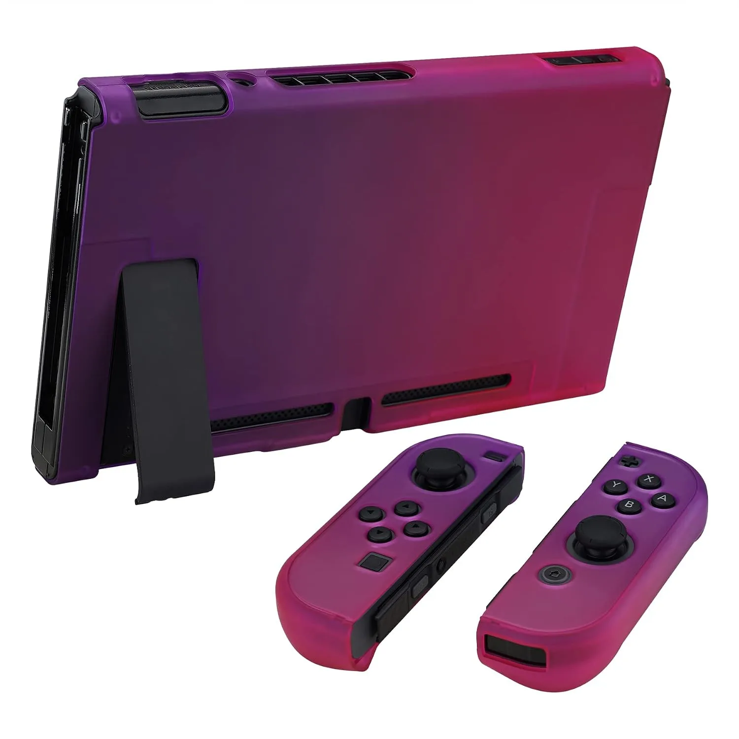 eXtremeRate PlayVital Unique Cover for Nintendo Switch, Protective Case Protector for Switch - Shock-absorbent Anti-Scratch Dockable Durable Hard Shell, Clear Atomic Purple Rose Red (NOT for Switch 2)