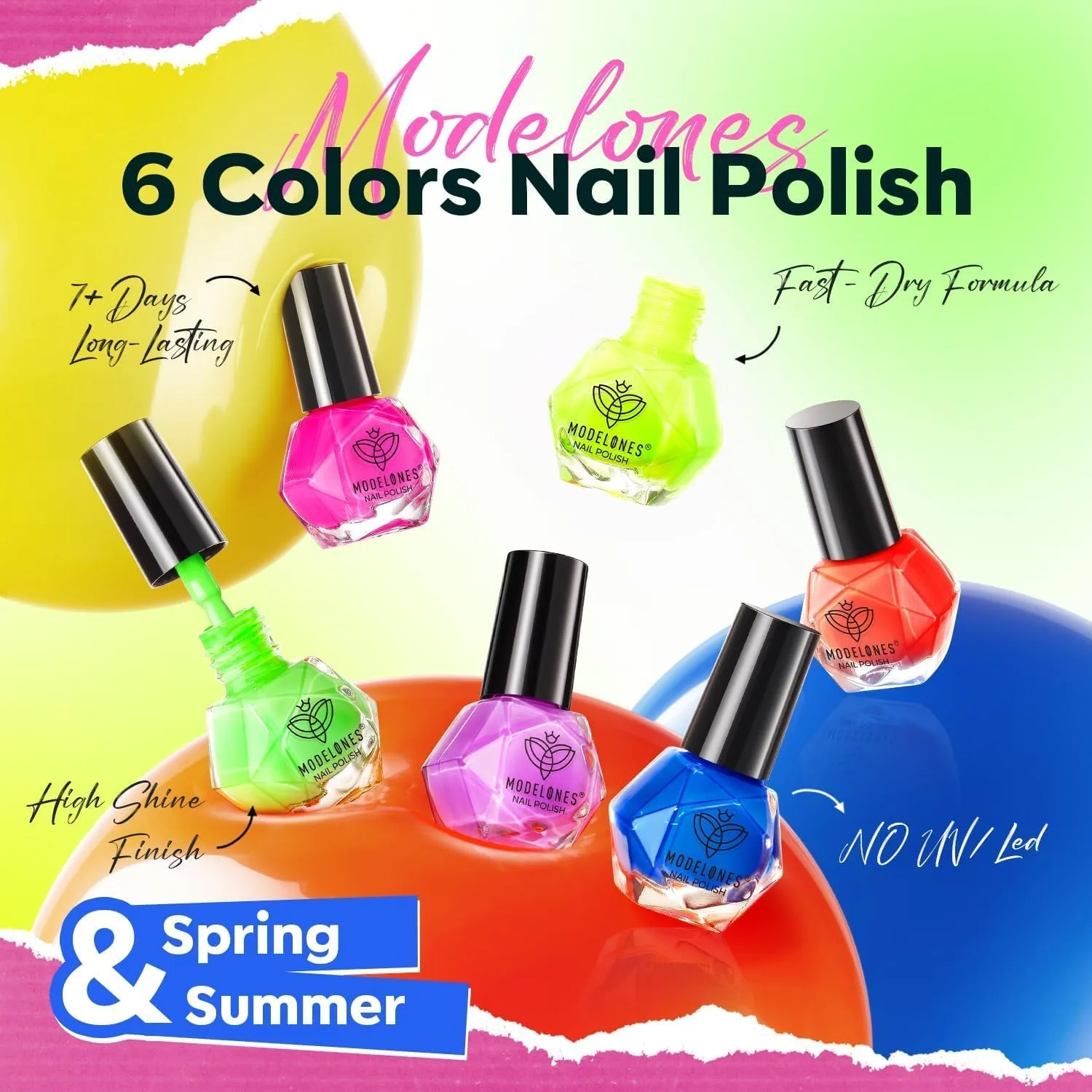 modelones Neon Nail Polish, 6 Colors Quick Dry Neon Pink Nail Polish Set