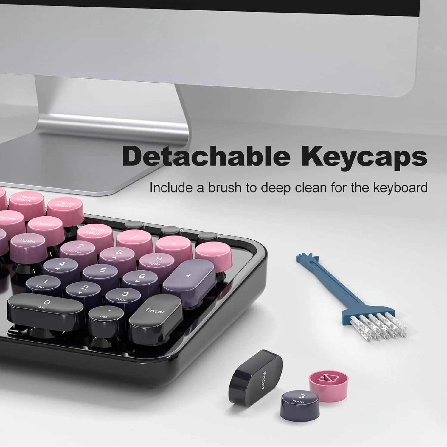 MOFII Wireless Keyboard and Mouse Combo, Full Size 2.4G Plug and Play Typewriter Retro Round Computer Keyboard and Mouse Set for Windows, Computer, Desktop, PC, Notebook - (Plum Pink Gradient)