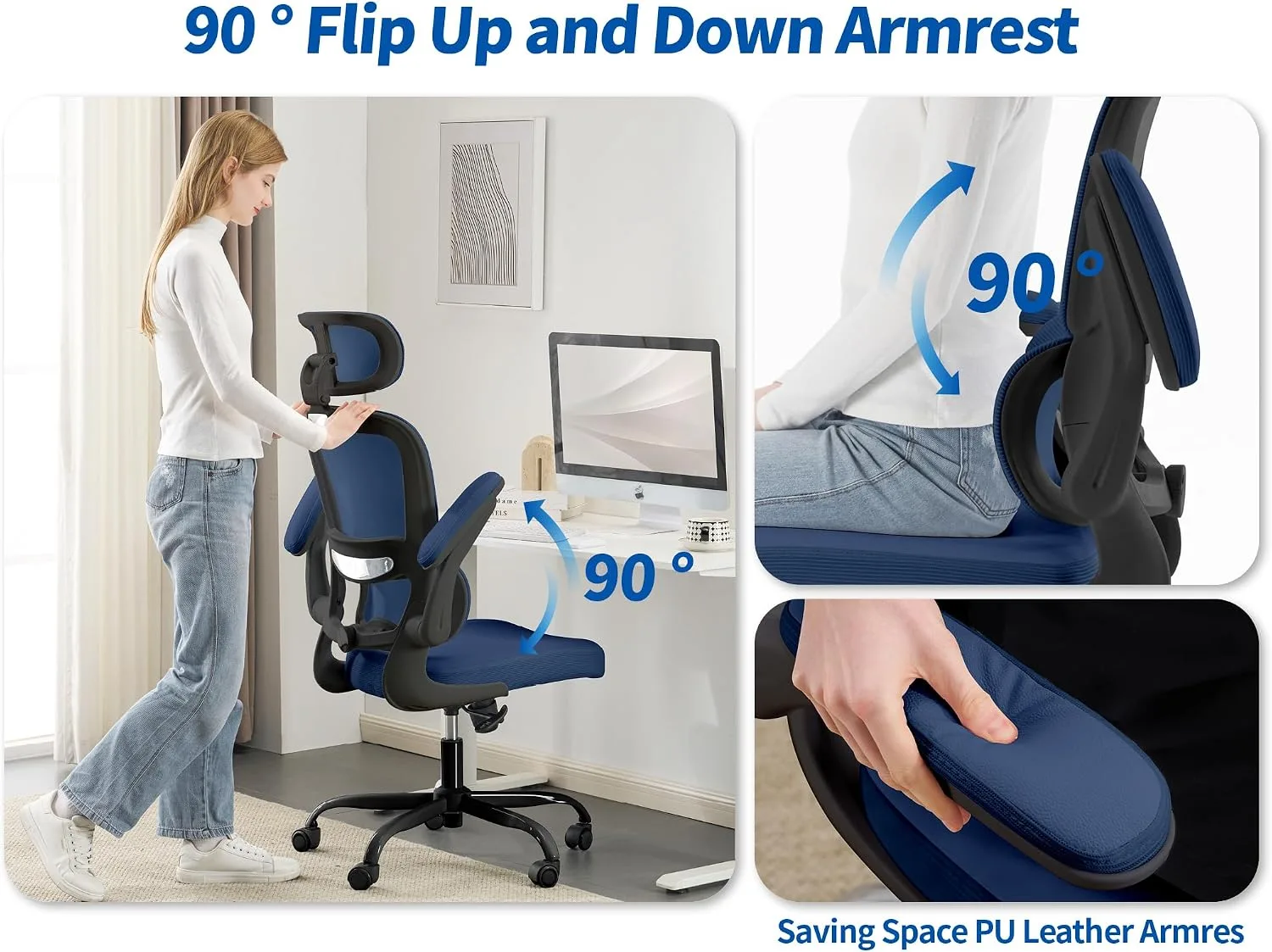 TRALT Office Chair Ergonomic Desk Chair with Lumbar Support Navy Blue PU, 1