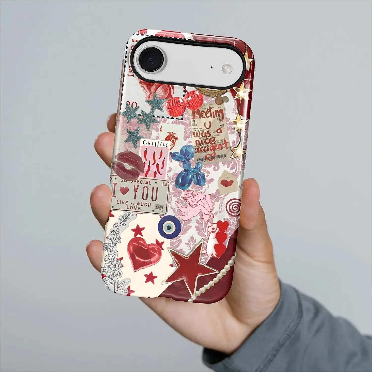 DAIZAG Case for iPhone 17 Air,Mixed 2 Layer Design Shockproof Soft TPU Ddouble Protection Phone Case for iPhone 17 Air-Conch Red Pearl Collage