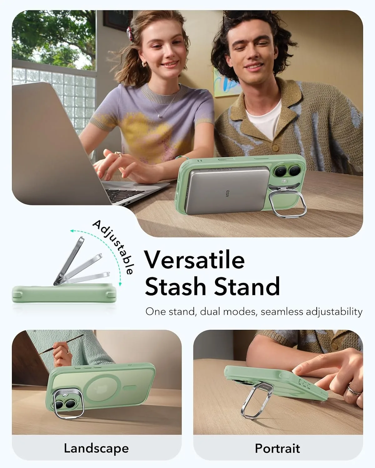 ESR Classic Hybrid for iPhone 17 Case with Flex Stand, Frosted Light Green